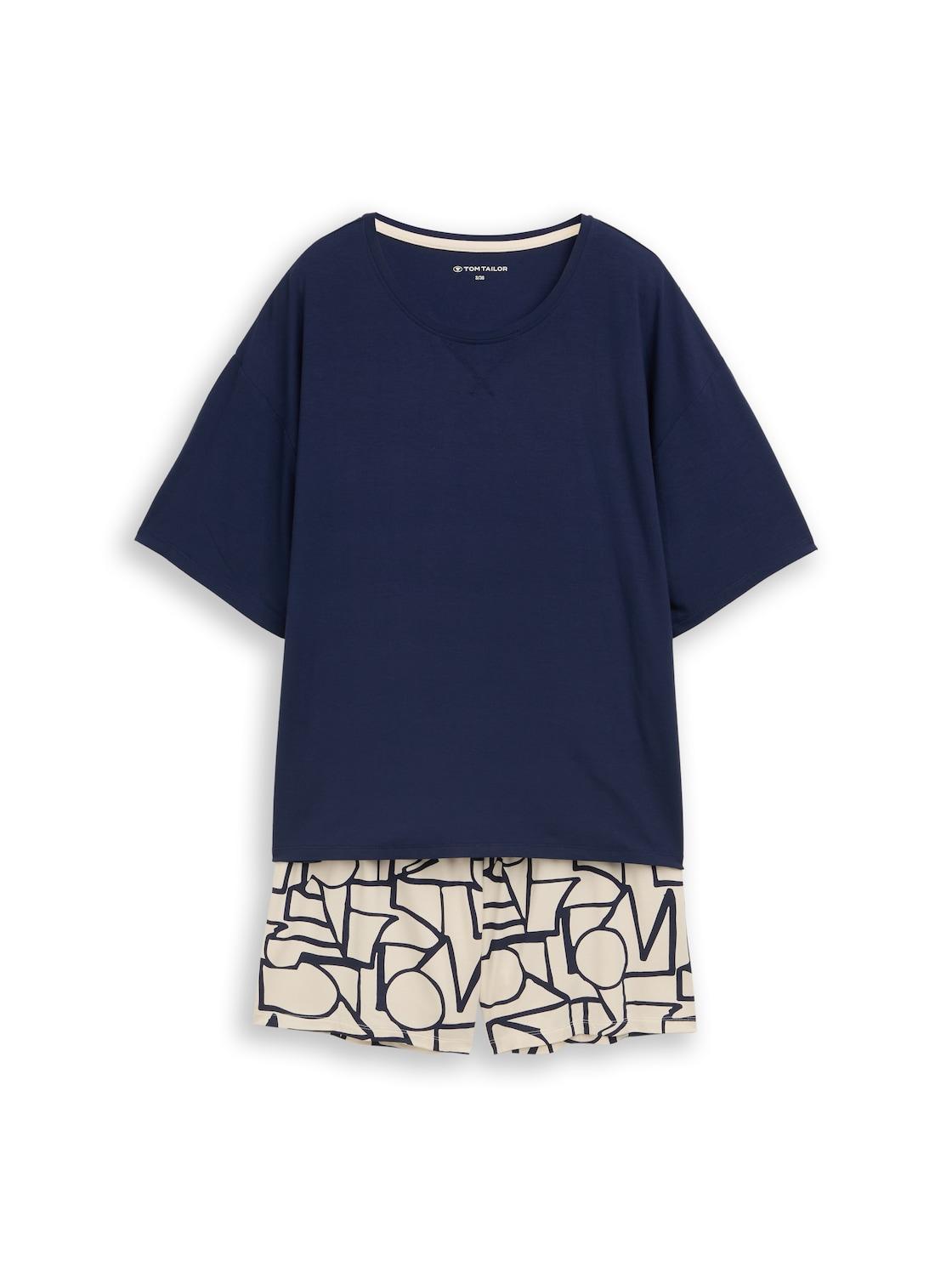 Tom Tailor Damen Pyjama-Set Mit Muster, Blau, Gemustert, Gr. 38