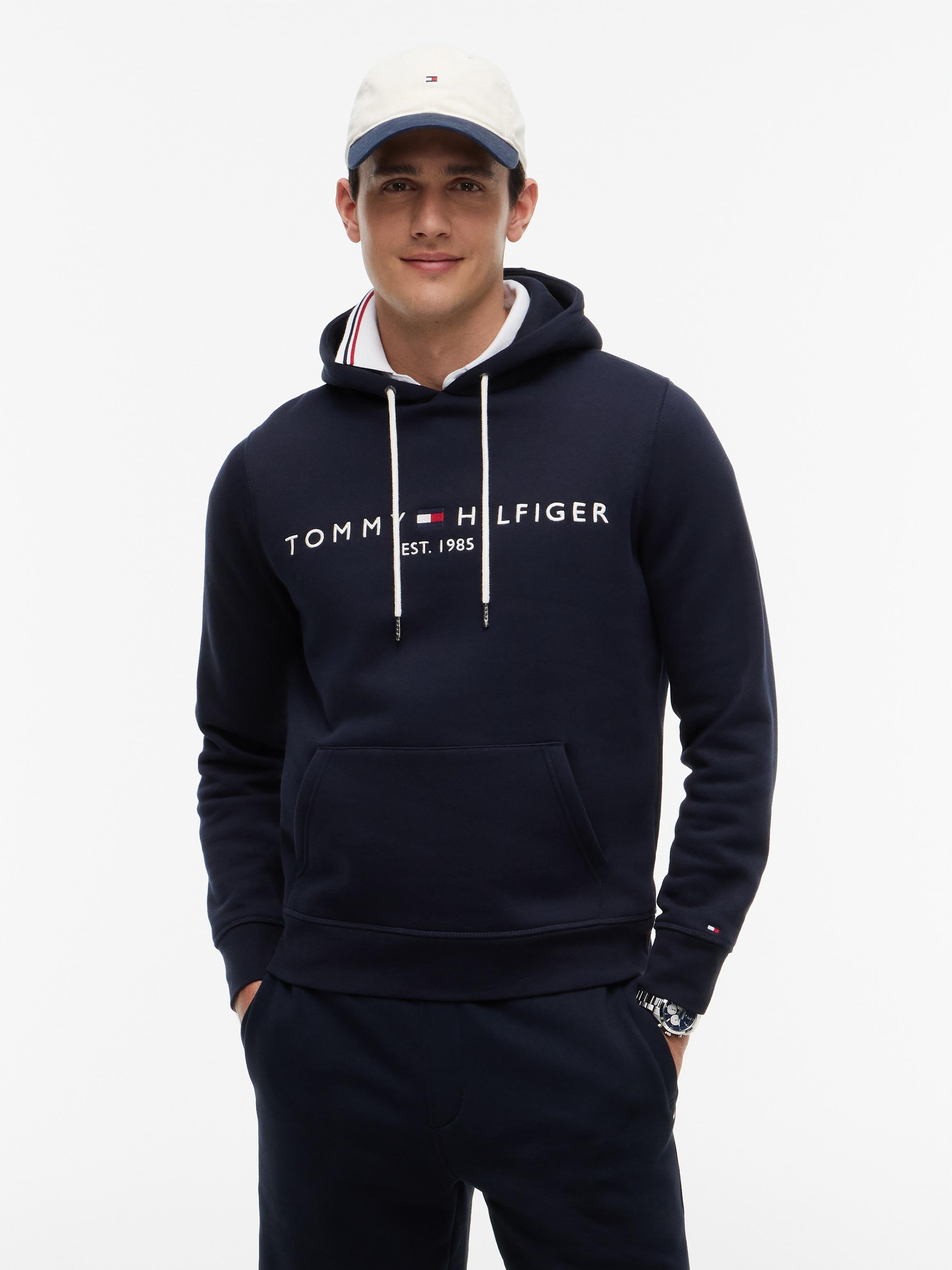 Kapuzensweatshirt Tommy Hilfiger "Tommy Logo Hoody", Herren, Gr. S (46), Weiß (Sky Captain), Sweatware, Obermaterial: 72% Baumwolle, 28% Polyester, Bestickt, Unifarben, Basic Schmal HüFtbedeckend, RippbüNdchen, Sweatshirts, Baumwoll-Mix