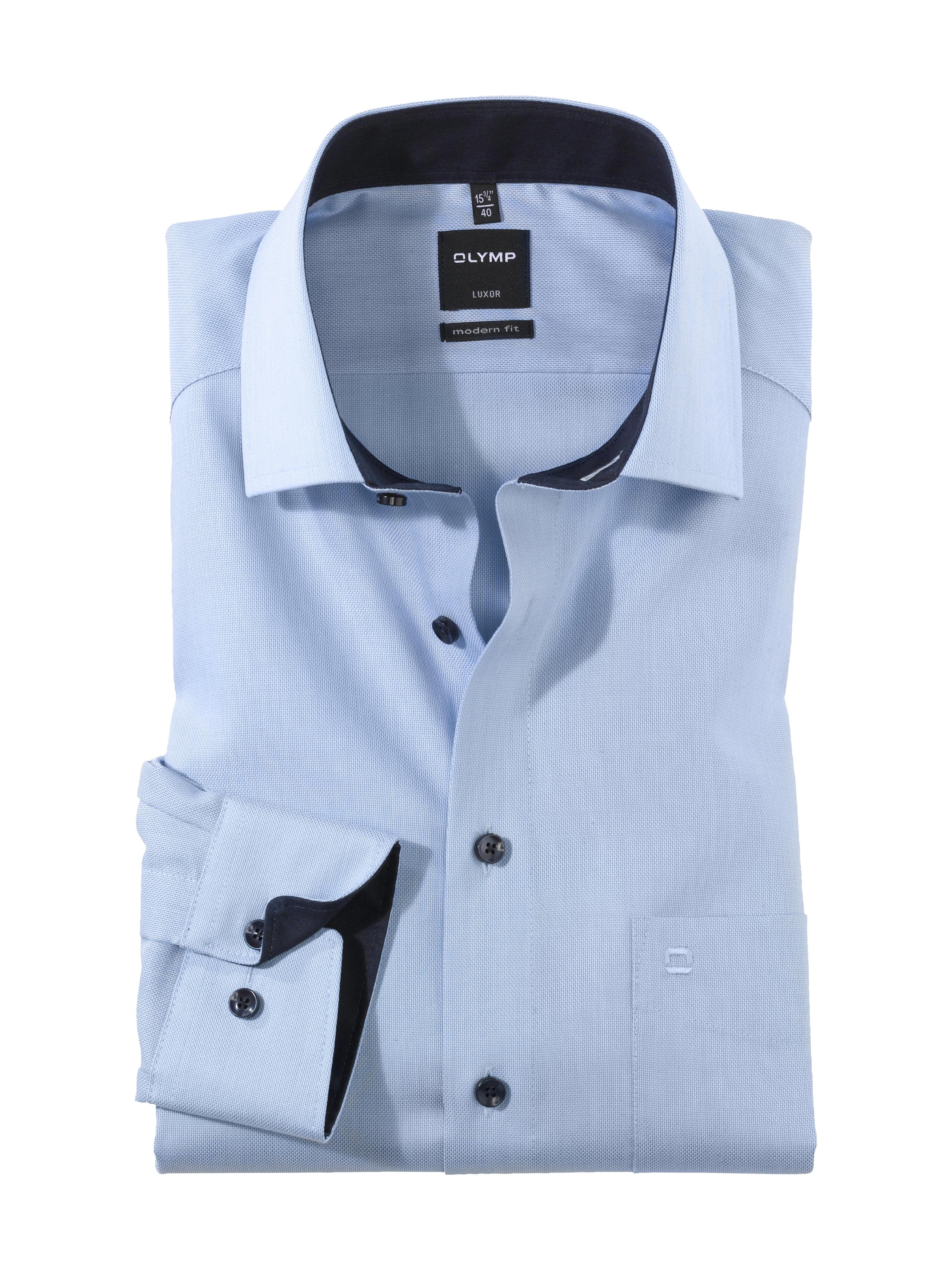 Businesshemd Olymp "Luxor Modern Fit", Herren, Gr. 39, N-Gr, Blau (Hellblau), Web, Obermaterial: 100% Baumwolle, Hemden