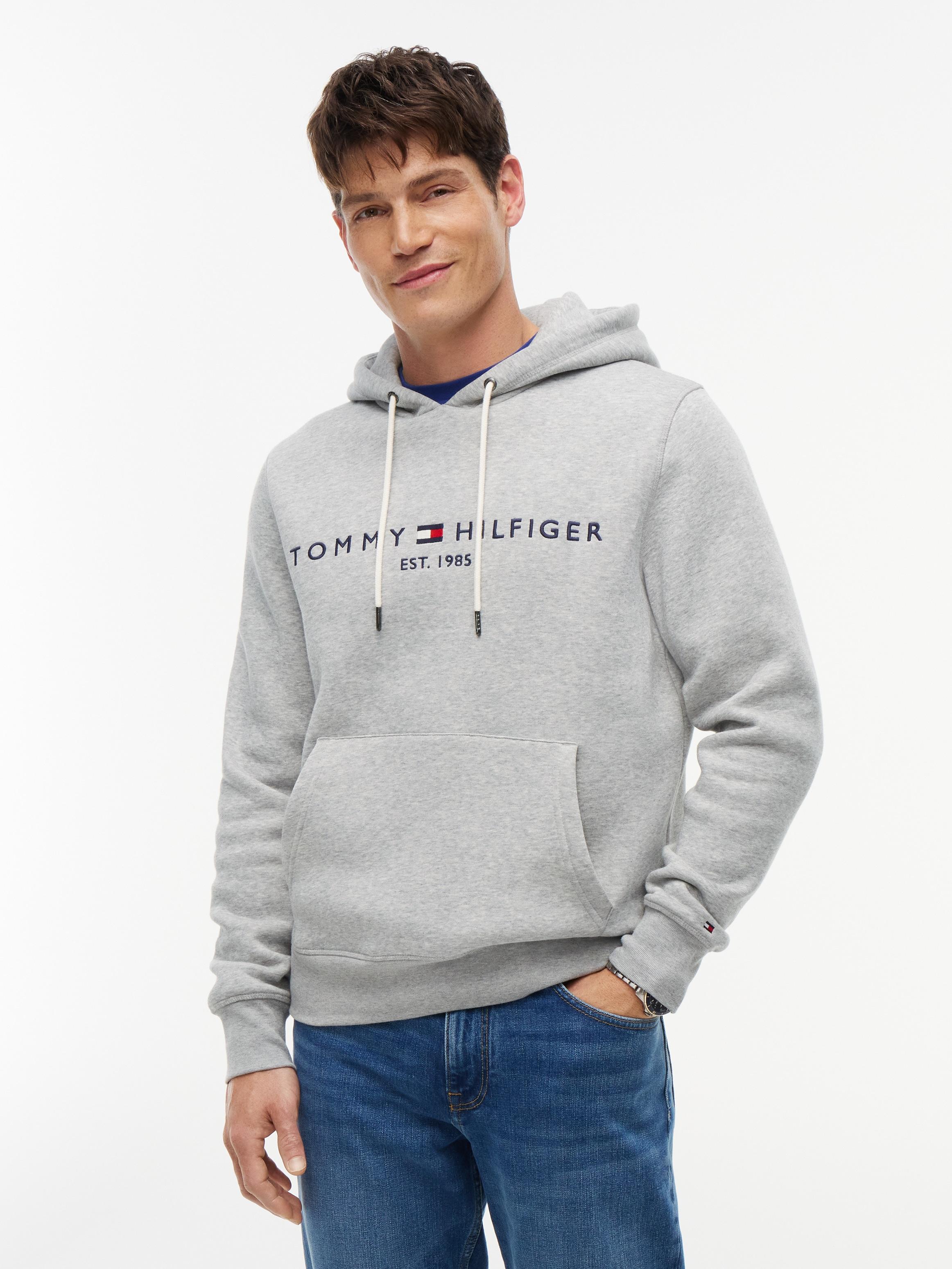 Kapuzensweatshirt Tommy Hilfiger "Tommy Logo Hoody", Herren, Gr. XXL (54/56), Grau (Cloud Htr), Sweatware, Obermaterial: 72% Baumwolle, 28% Polyester, Bestickt, Unifarben, Basic Schmal HüFtbedeckend, RippbüNdchen, Sweatshirts, Baumwoll-Mix