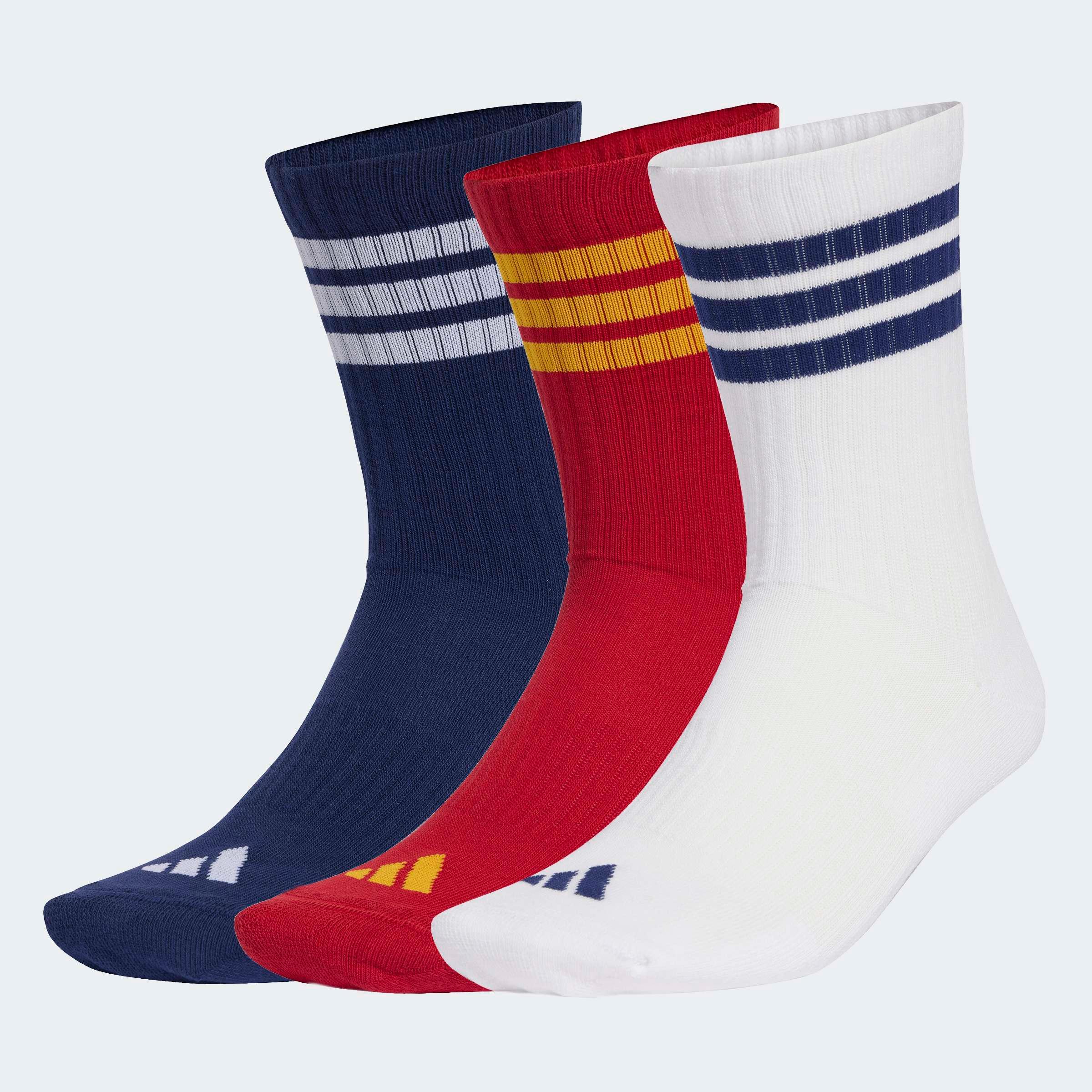 Funktionssocken Adidas Performance "3S Ess C Crw 3P", Damen, Gr. M (40/42), Dunkelblau, Team Power Rot 2, Weiß, Obermaterial: 59% Baumwolle, 37% Polyester, 3% Elasthan, 1% Polyamid, Socken