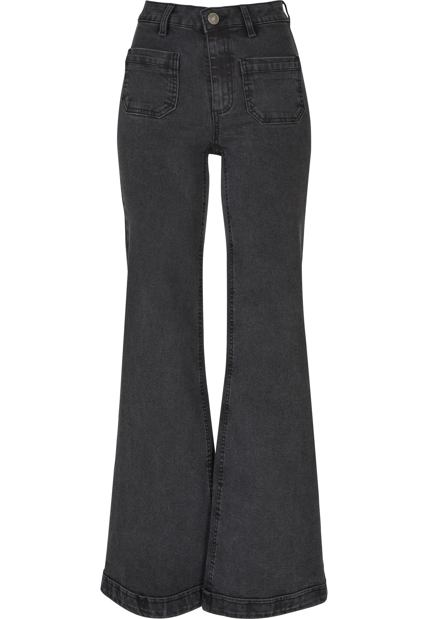 Bequeme Jeans Urban Classics "Urban Classics Damen Ladies Vintage Flared Denim Pants", Damen, Gr. 27, NormalgrößEn, Schwarzwashed, 98% Baumwolle, 2% Elasthan, Unifarben, Jeans