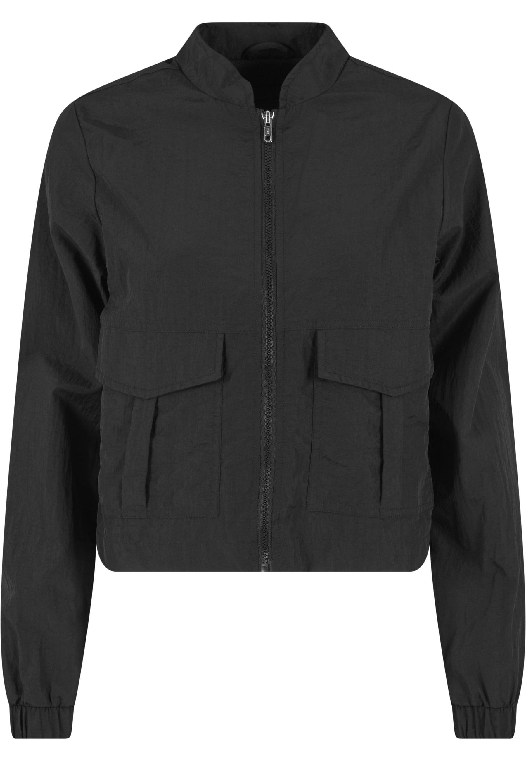 Windbreaker Urban Classics "Urban Classics Ladies Short Crinkle Jacket", Damen, Gr. L, Schwarz, 100% Polyamid, Mehrfarbig, Normal, Ohne Ausschnitt, Jacken Windbreaker