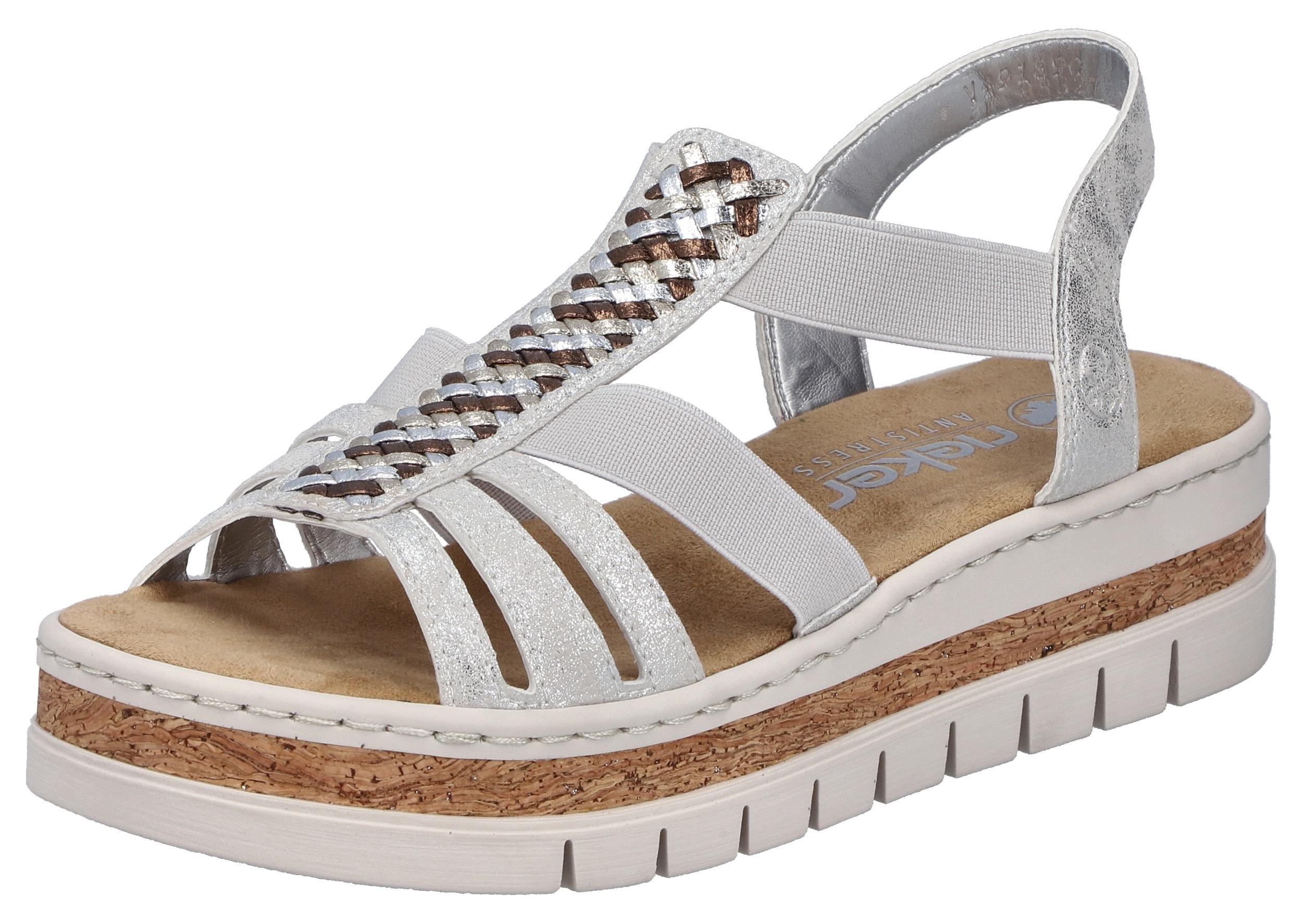 Keilsandalette Rieker, Damen, Gr. 38, Silberfarben, Lederimitat, Metallic, Schuhe, Keilsandalette, Plateausandale, Sommerschuh In Metallic-Optik