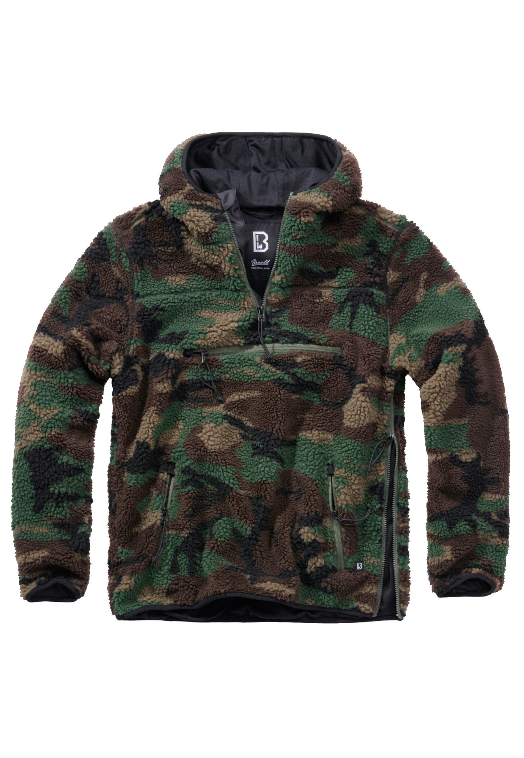 Anorak Brandit "Brandit Herren Teddyfleece Worker Pullover", Herren, Gr. Xxl, Woodland, 100% Polyester, Unifarben, Normal, Ohne Ausschnitt, Jacken