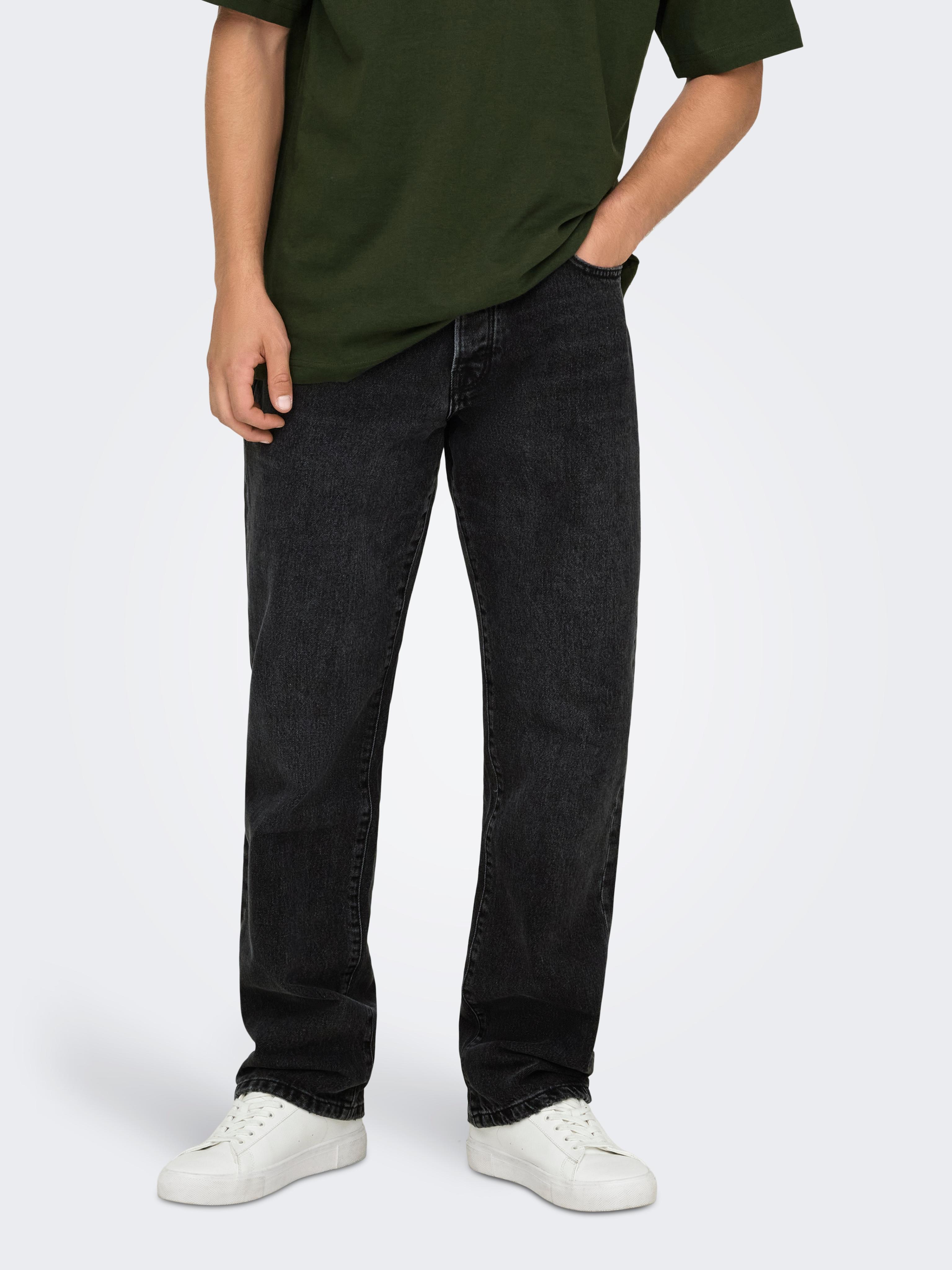 Regular-Fit-Jeans Only & Sons "Onsedge Straight Bromo 0017 DOT DNM Noos", Herren, Gr. 31, LäNge 32, Schwarz (Schwarz Denim), Denim/Jeans, Obermaterial: 100% Baumwolle, Abriebeffekte, Regular Fit, Jeans
