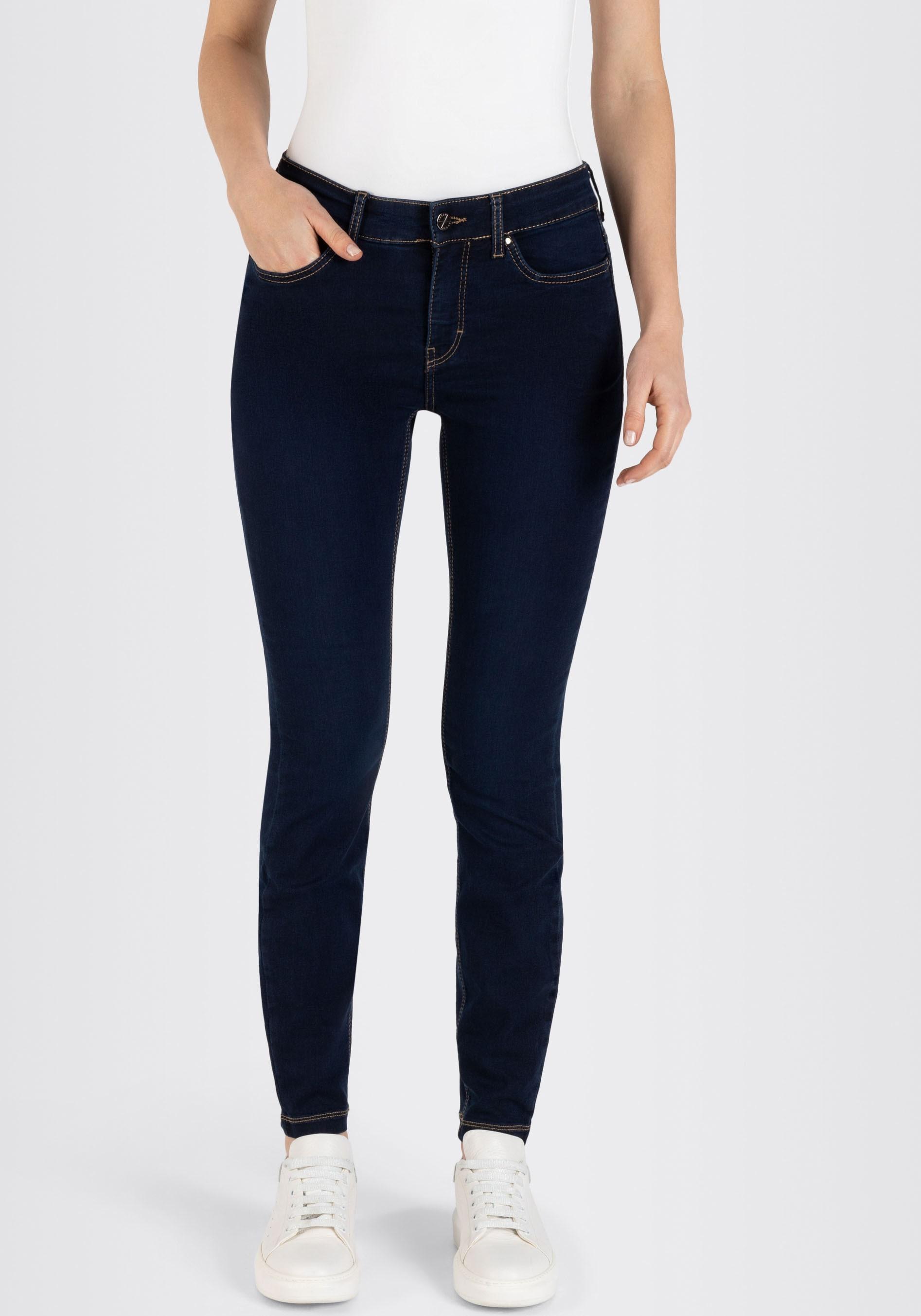 Skinny-Fit-Jeans Mac "Dream Skinny", Damen, Gr. 42, LäNge 30, Blau (Dunkelblau Wash), Jeans, Obermaterial: 65% Baumwolle, 31% Polyester, 4% Elasthan, Sehr Figurbetont Lang, Jeans, In Hochelastische QualitäT FüR Den Perfekten Sitz