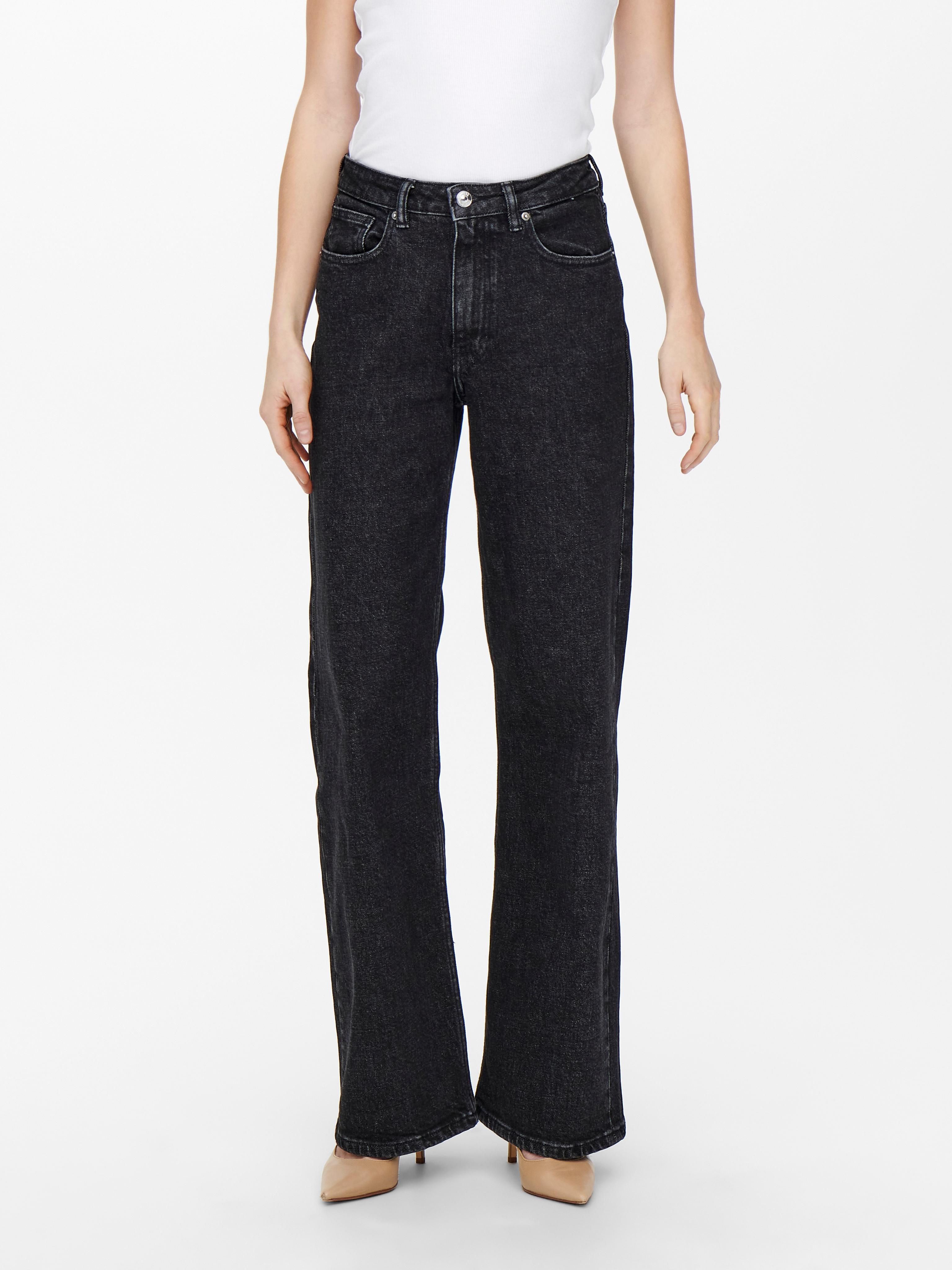 High-Waist-Jeans Only "Onljuicy Hw Wide Leg REA244", Damen, Gr. 26, LäNge 32, Schwarz Denim, Denim/Jeans, Obermaterial: 99% Baumwolle, 1% Elasthan, Lang, Jeans High-Waist-Jeans, Baumwollmischung, Wide Fit