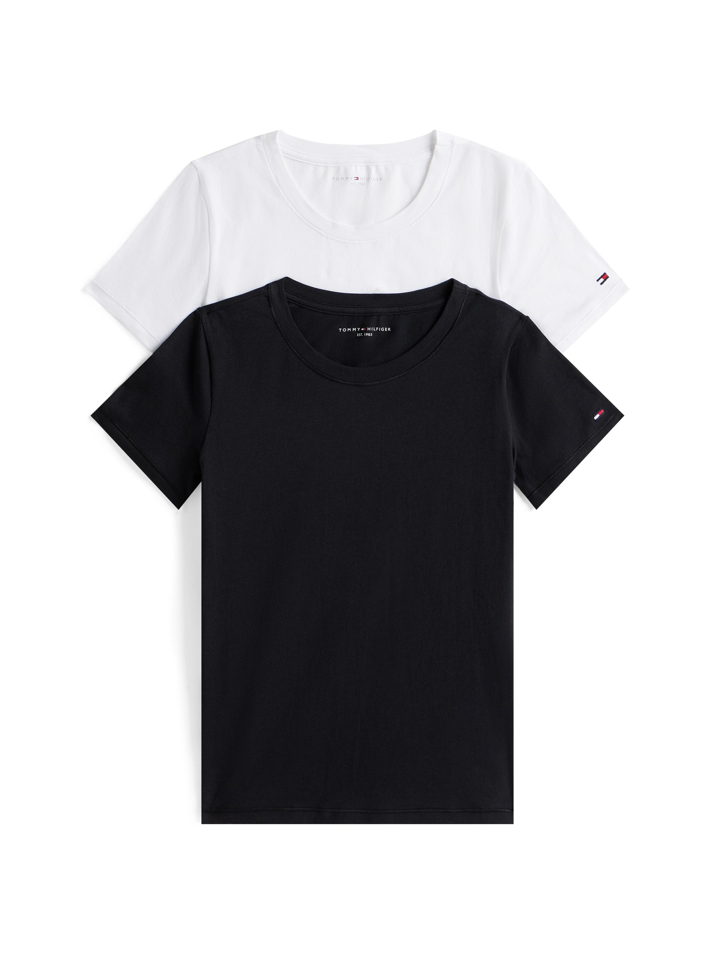 T-Shirt "2 Pack Short Sleeve", Damen, Gr. S (36), Weiß (Weiß, Schwarz), Jersey, Obermaterial: 95% Baumwolle, 5% Elasthan, Tommy Hilfiger Underwear, Unifarben, Regular Fit Normal, Rundhals, Abgesteppte Kante, Shirts T-Shirt, Rundhalsausschnitt, Regular Fit