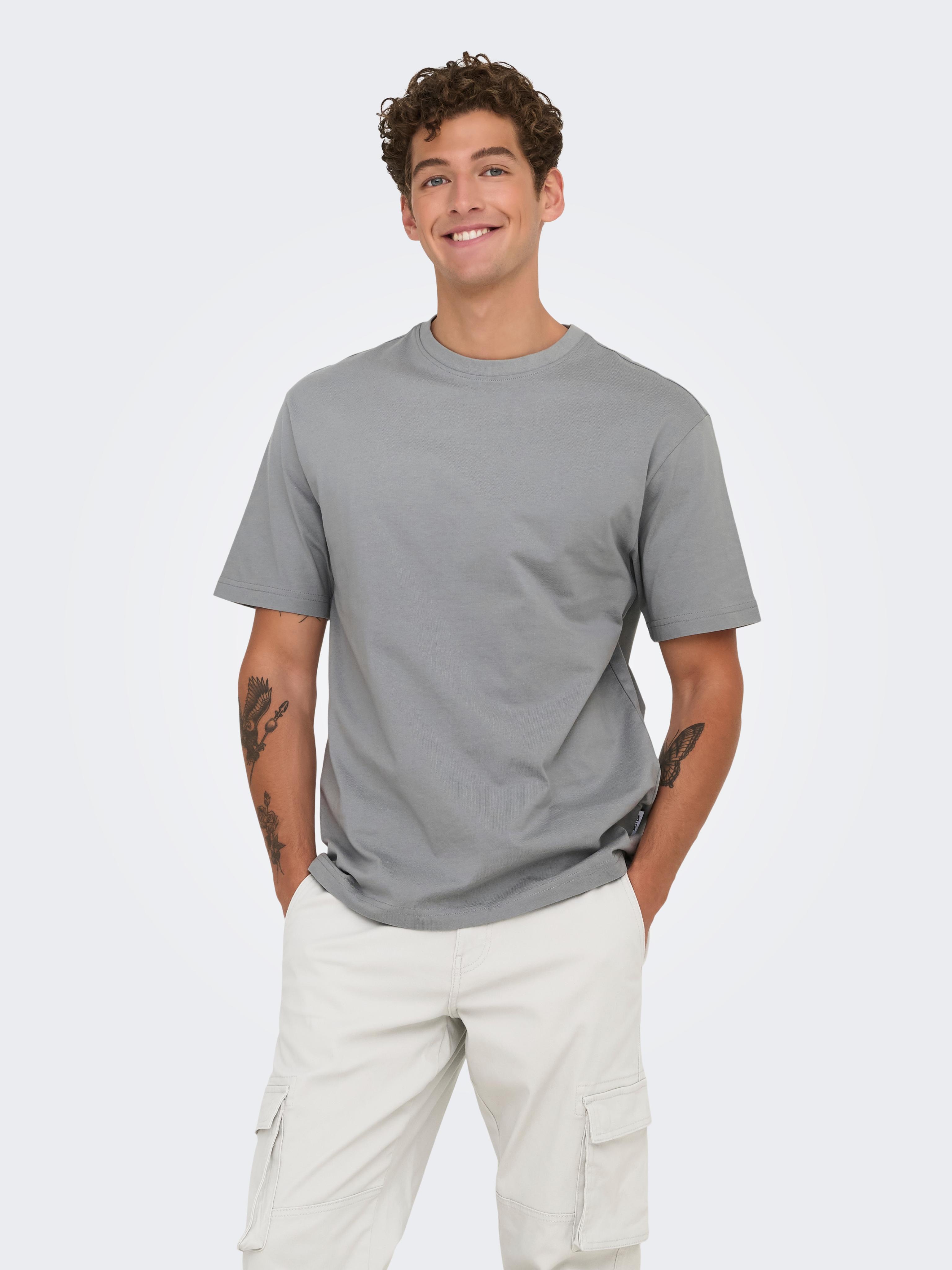 Rundhalsshirt Only & Sons "Onsfred Rlx Ss Tee", Jungen, Gr. M, Grau (Ultimate Grau), Single Jersey, Obermaterial: 100% Baumwolle, Unifarben, Relaxed Fit Normal, Rundhals, Shirts Rundhalsshirt, Baumwolle, Relaxed Fit