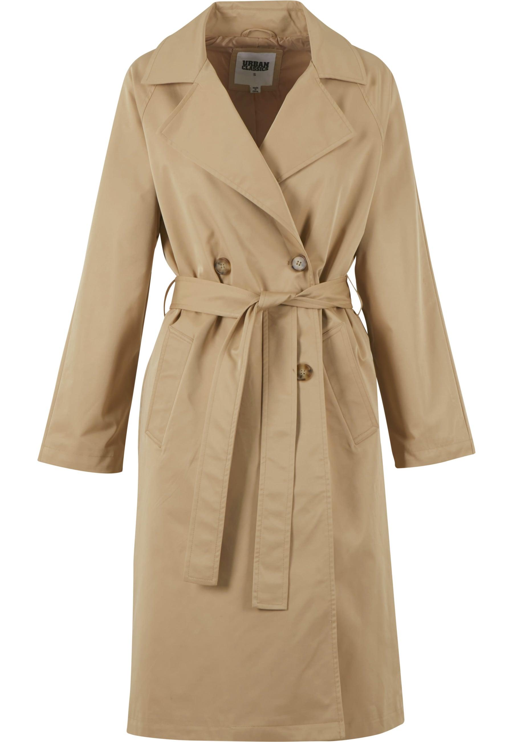 Winterjacke Urban Classics "Urban Classics Ladies Trenchcoat", Damen, Gr. S, Beige (Unionbeige), 100% Polyester, Unifarben, Normal, Amerikanischer Ausschnitt, Jacken Winterjacke