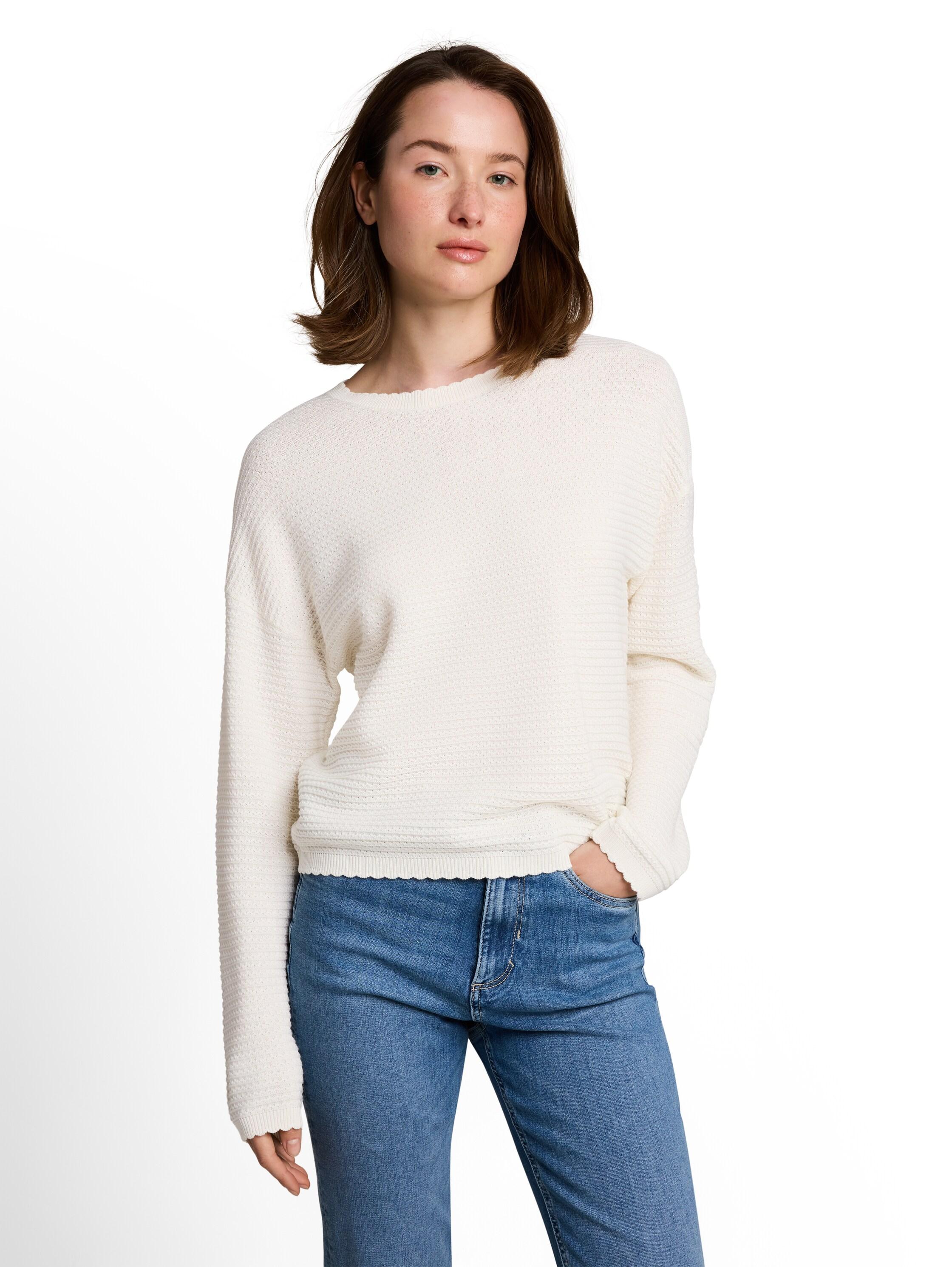 V-Ausschnitt-Pullover Tom Tailor Denim, Damen, Gr. Xl, Sanftes Weiß, Strick, Obermaterial: 50% Baumwolle, 50% Polyacryl, Unifarben, Relaxed Fit, Rundhals, Pullover