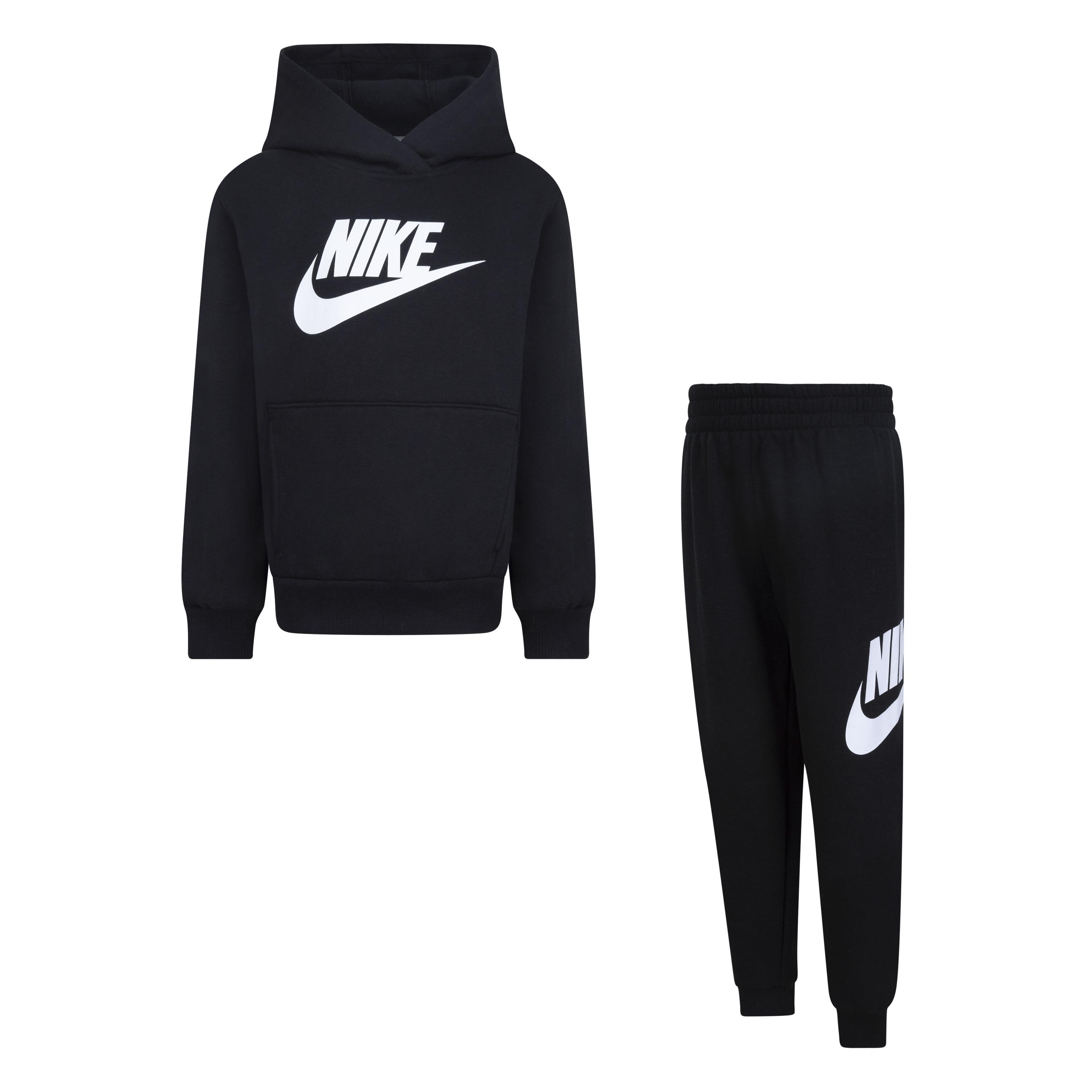 Jogginganzug Nike Sportswear "Nkn Club Fleece Set", Jungen, Gr. 7 (122), Schwarz, Sweatware, Obermaterial: 60% Baumwolle, 40% Polyester, SportanzüGe Jogginganzug, Mit Kapuze, Aus Fleece