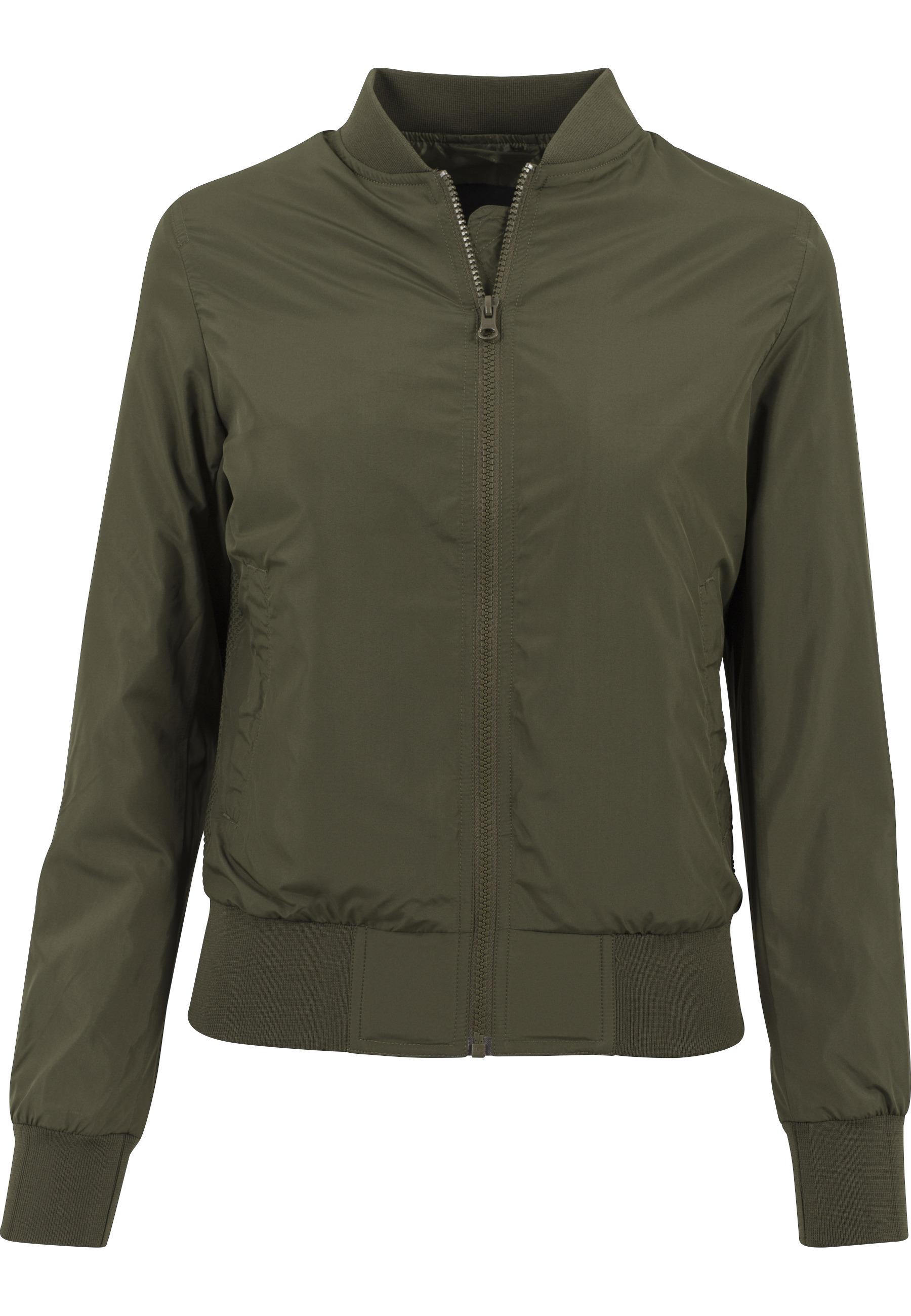 Allwetterjacke Urban Classics "Urban Classics Damen Ladies Light Bomber Jacket", Damen, Gr. L, Schwarzolive, 100% Polyester, Unifarben, Normal, Rundhals, Jacken