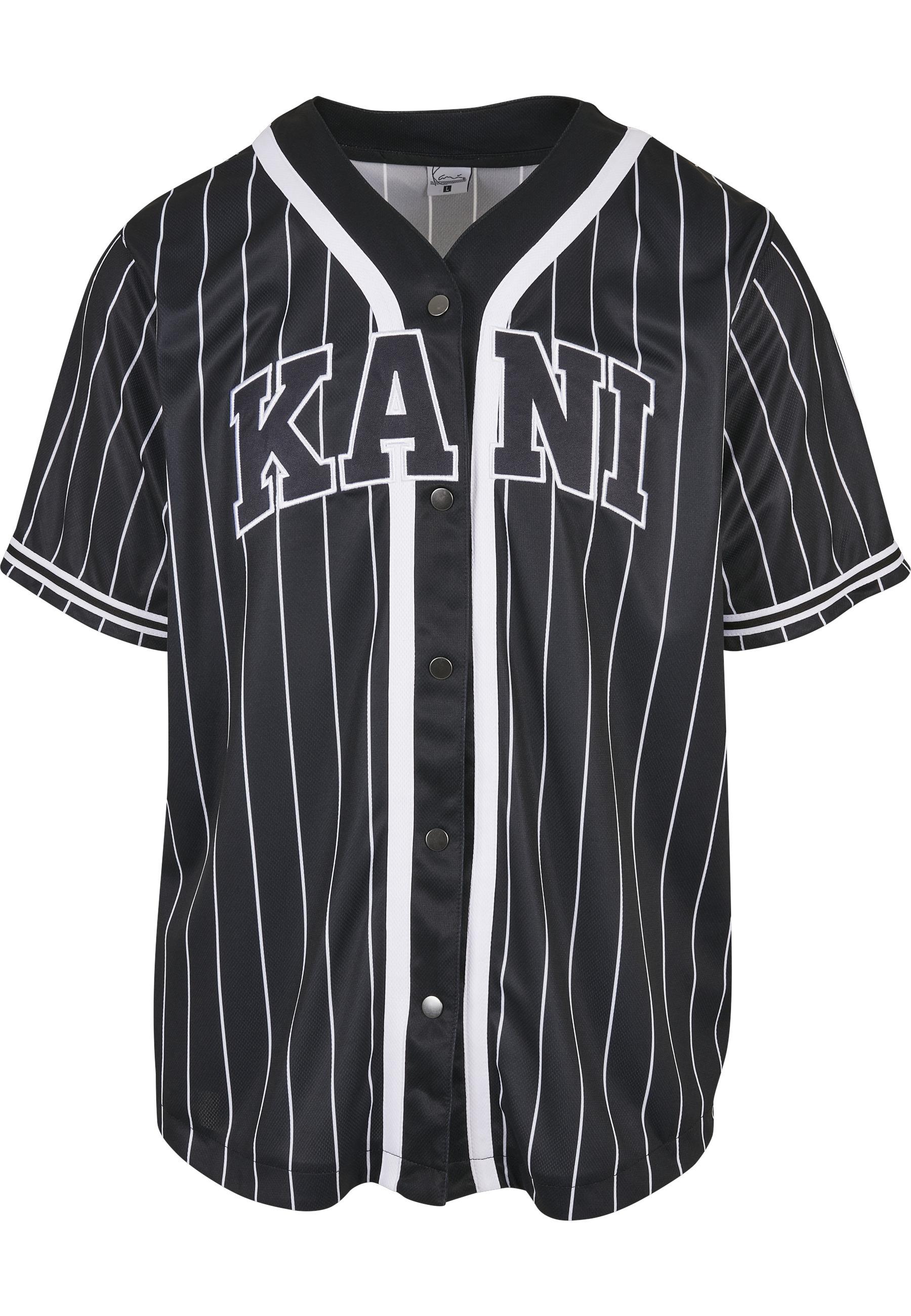 Funktionshemd Karl Kani "Karl Kani Herren KM221-115-1 Serif Pinstripe Baseball Shirt", Herren, Gr. M, Us-GrößEn, Schwarz, 100% Polyester, Hemden