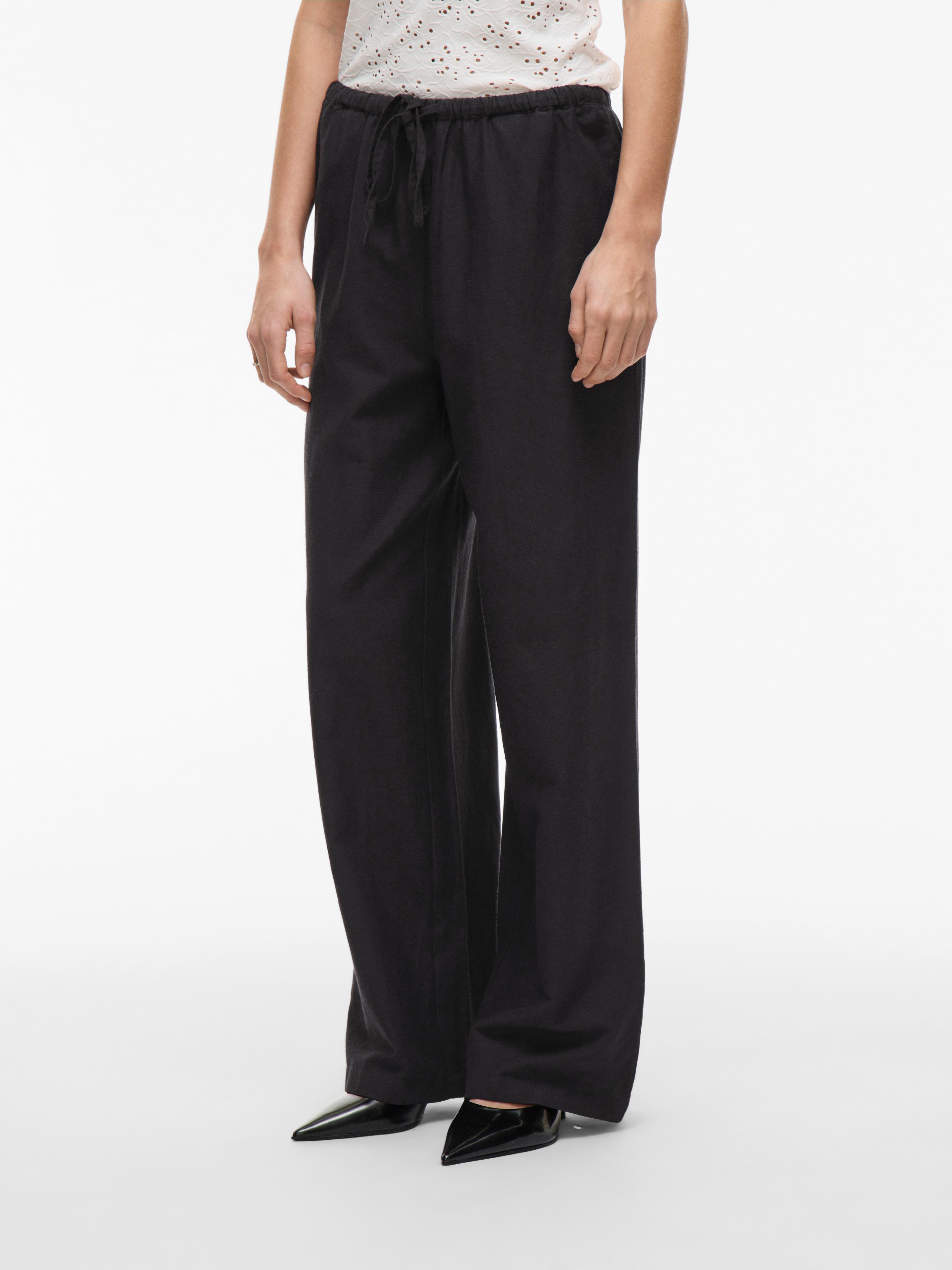 Schlupfhose Vila "Viprisilla Rw Pants - Noos", Damen, Gr. 36, N-Gr, Schwarz Beauty, Web, Obermaterial: 50% Viskose, 40% Baumwolle, 10% Leinen, Unifarben, Loose Fit KnöChellang, Hosen Schlupfhose, Sommerhose, Mit Leinen