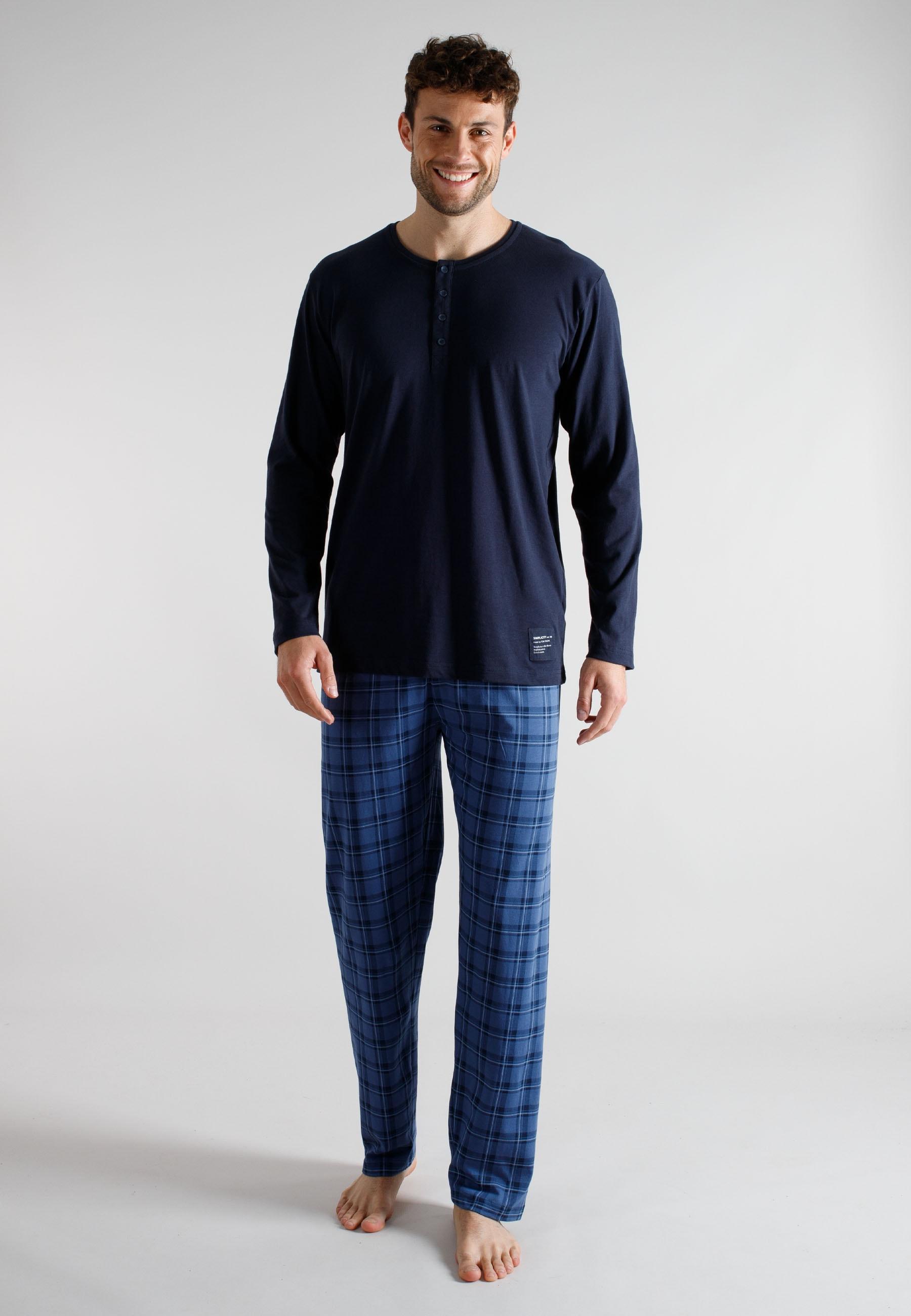 Pyjama Tom Tailor, Herren, Gr. 50, Blau, Mittel, Karo, Single Jersey, Obermaterial: 100% Baumwolle, Homewear-Sets Pyjama