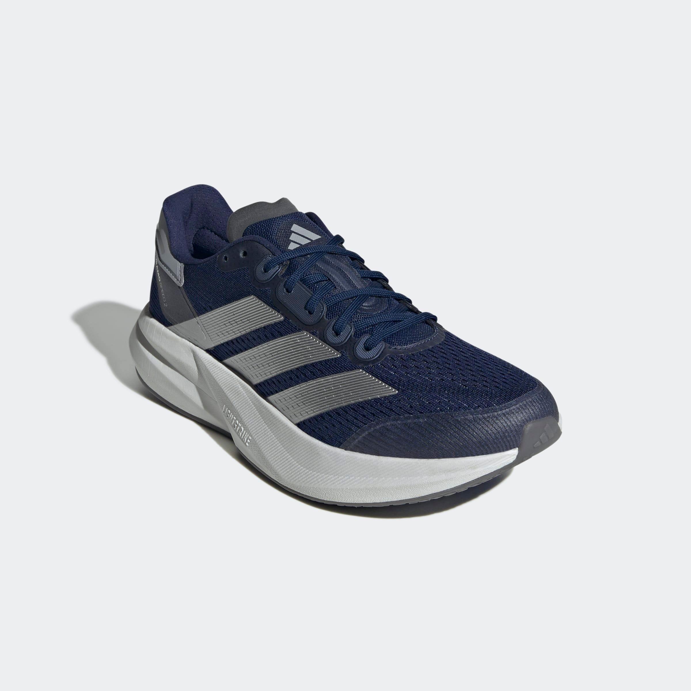 Laufschuh Adidas Performance "Duramo Speed 2", Herren, Gr. 46, Silber (Dkblau, Silvmt, Halsil), Synthetik, Textil, Schuhe Laufschuh, Sehr Leicht