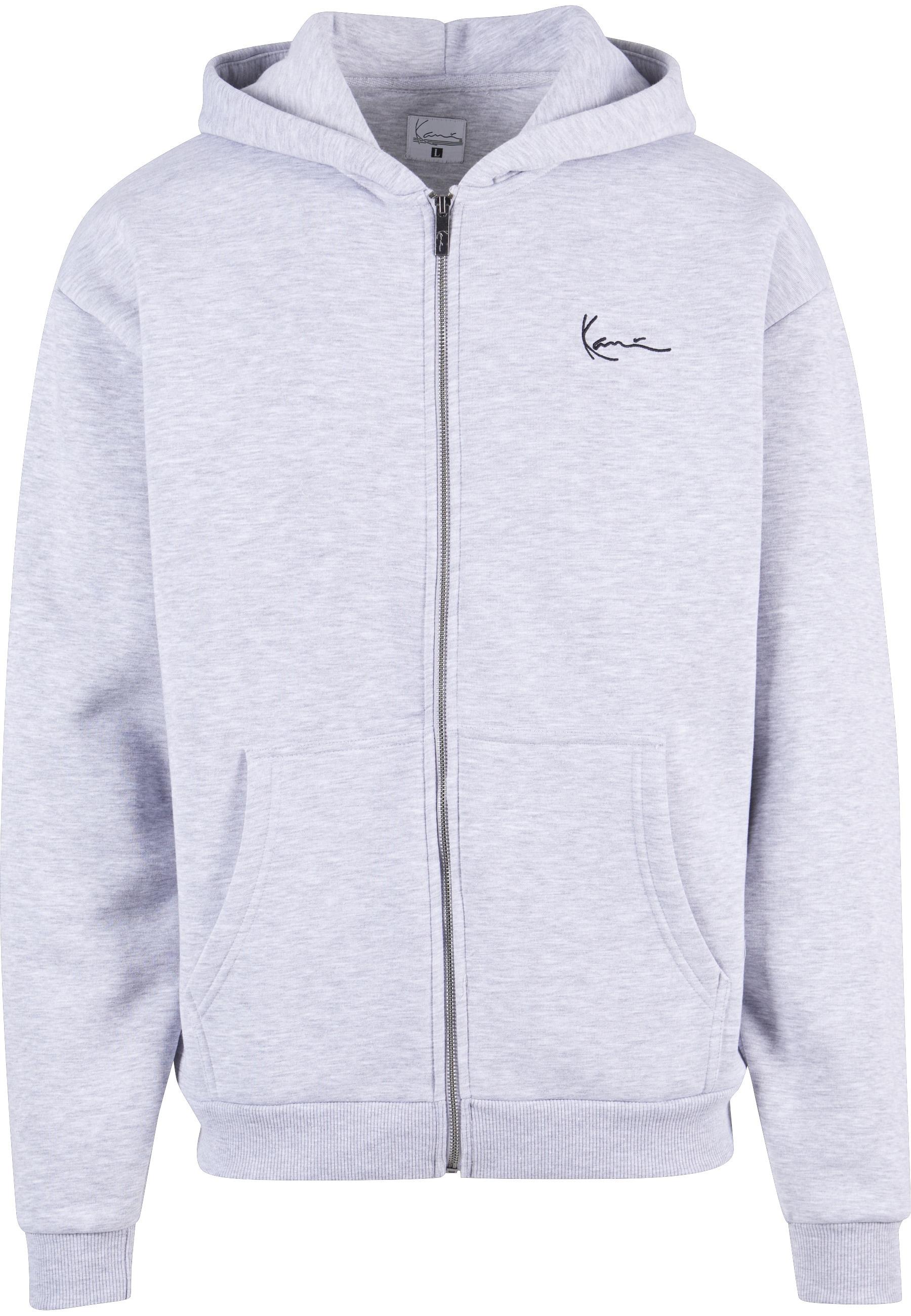 Strickpullover Karl Kani "Karl Kani Herren Chest Signature Essential Zip Cardigan", Herren, Gr. Xl, Grau, 65% Baumwolle, 35% Polyester, Unifarben, Oversize, Ohne Ausschnitt, Pullover Strickpullover