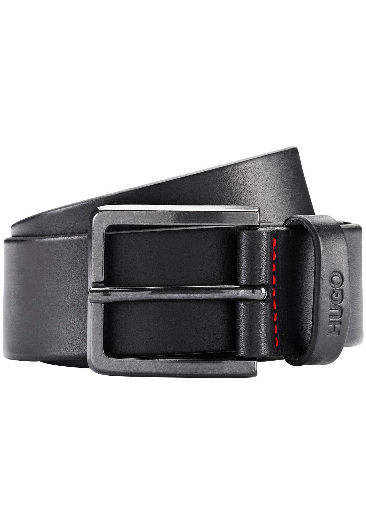LedergüRtel Hugo "Gionio", Herren, Gr. 85, Schwarz, Leder, Kontrastfarbene Details, Unifarben, GüRtel LedergüRtel, Aus Italienischem Leder Mit Logo-PräGung Auf Der Schlaufe