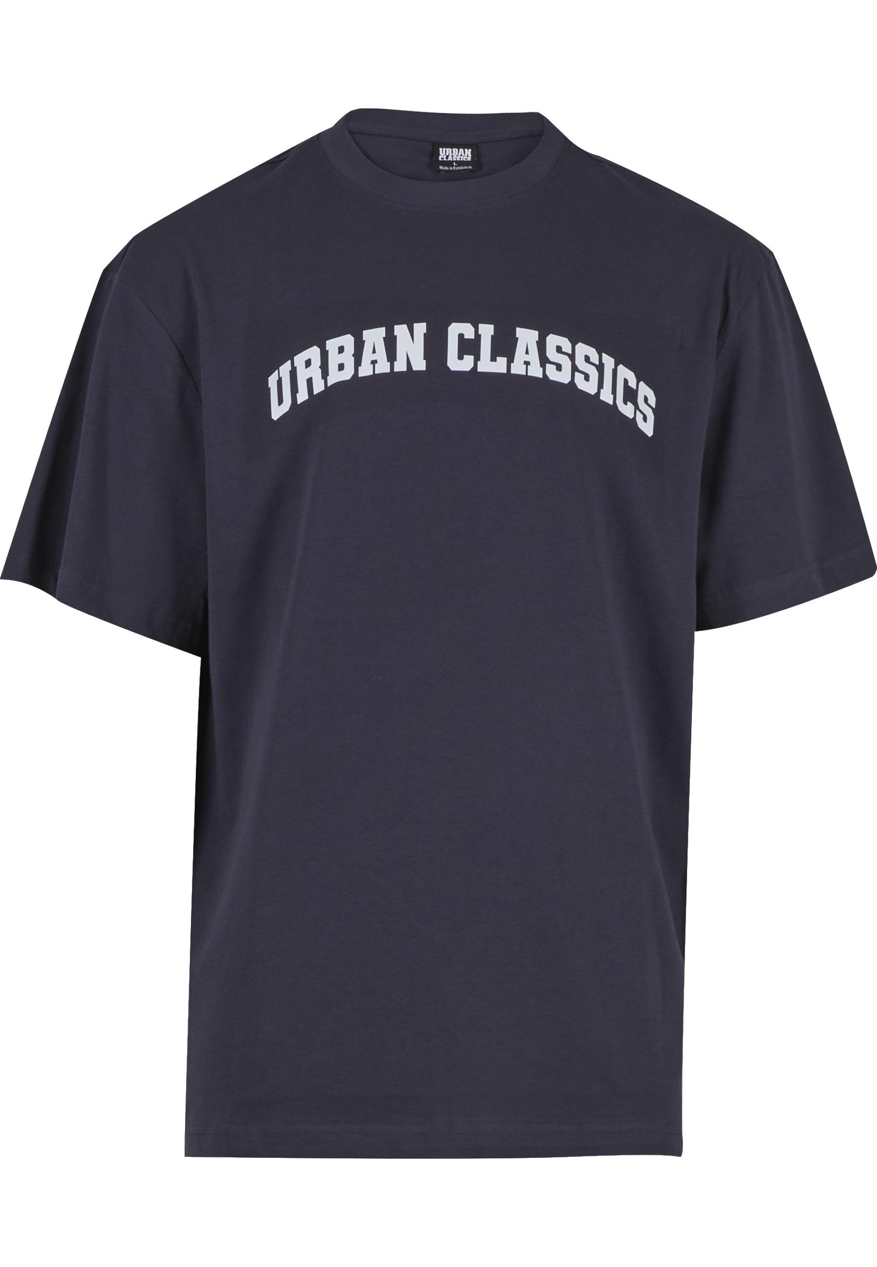 T-Shirt Urban Classics "Urban Classics UC College Logo Tall Tee", Herren, Gr. M, Navy, 100% Baumwolle, Bedruckt, Oversize, Rundhals, Shirts T-Shirt