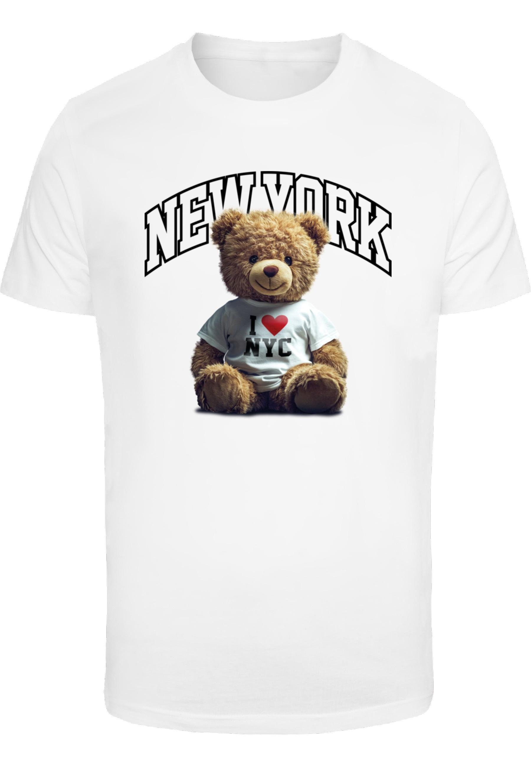 T-Shirt Mistertee "Mistertee New York College Bear Tee", Jungen, Gr. M, Weiß, 100% Baumwolle, Bedruckt, Normal, Rundhals, Shirts T-Shirt
