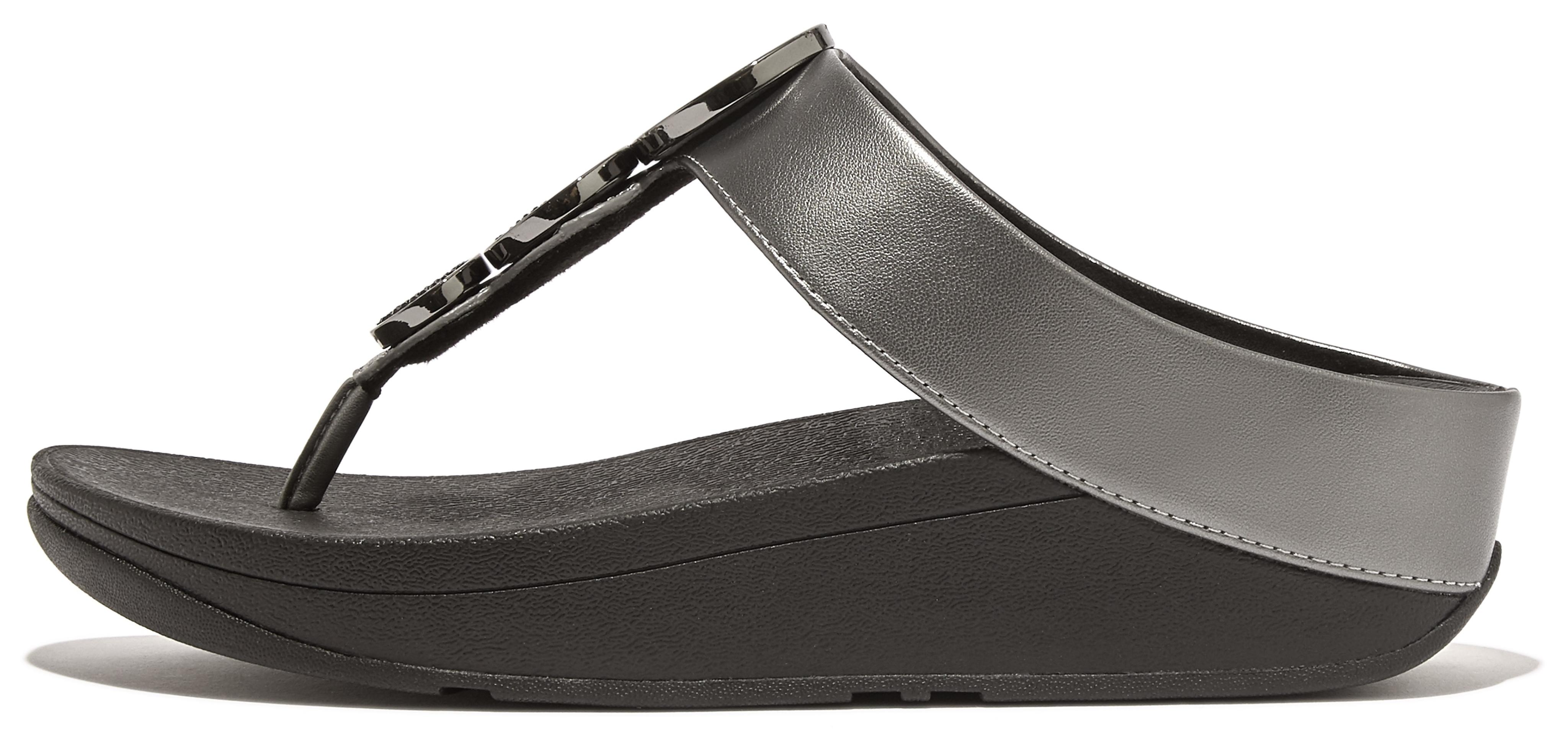 Dianette Fitflop "Halo BEAD-CIRCLE Metallic TOE-POST Sandals", Damen, Gr. 37, Silber (Altsilberfarben), Lederimitat, Glitzer, Metallic, Schuhe Dianette, Pool Slides, Pantolette Mit DäMpfender Zwischensohlentechnologie