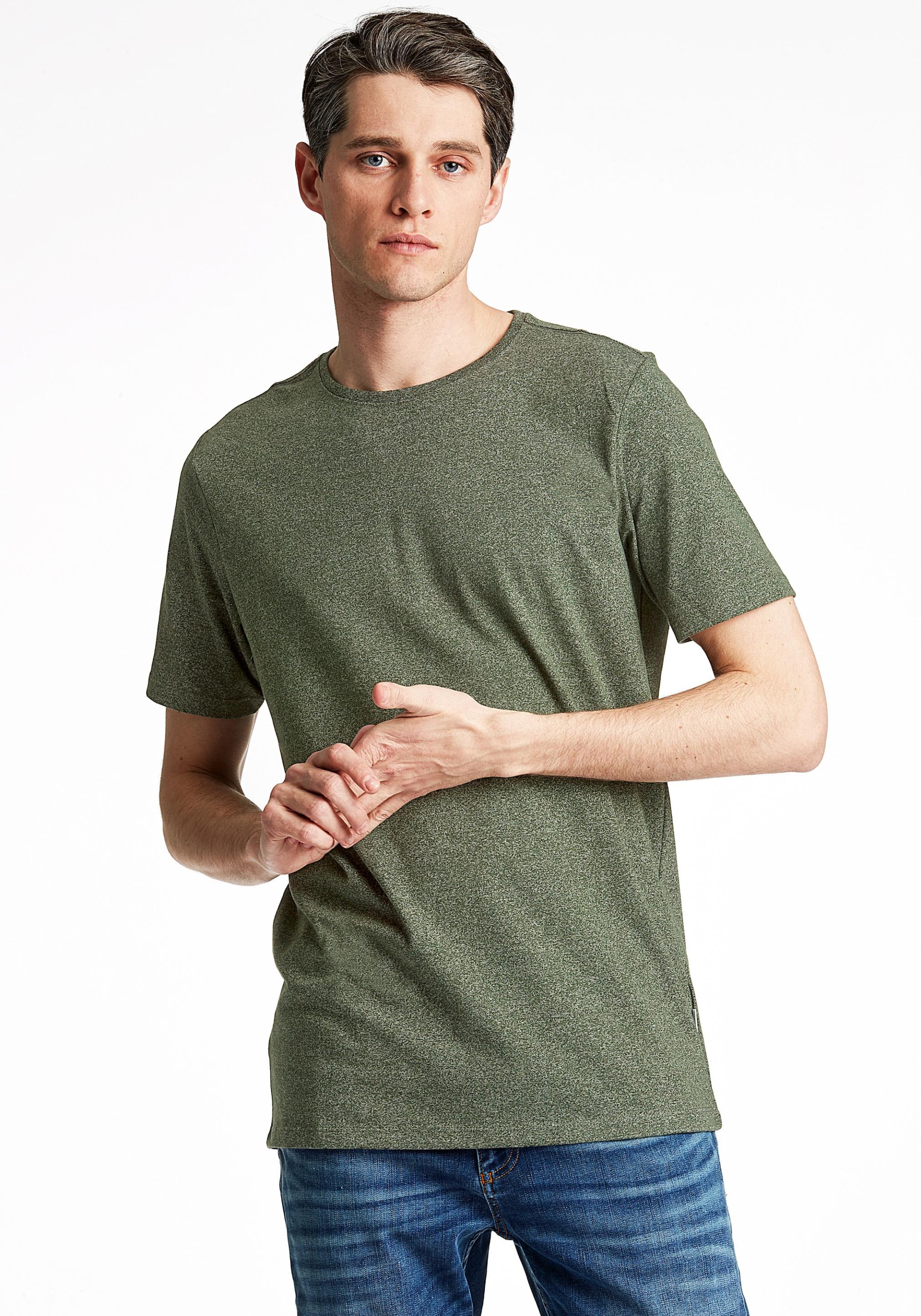 Kurzarmshirt Lindbergh "T-Shirt (Kurzarm) Relaxed Fit", Herren, Gr. S, GrüN (Dusty Army Mix), Obermaterial: 60% Baumwolle, 40% Polyester, LäSsig Geschnitten, Rundhals, Shirts