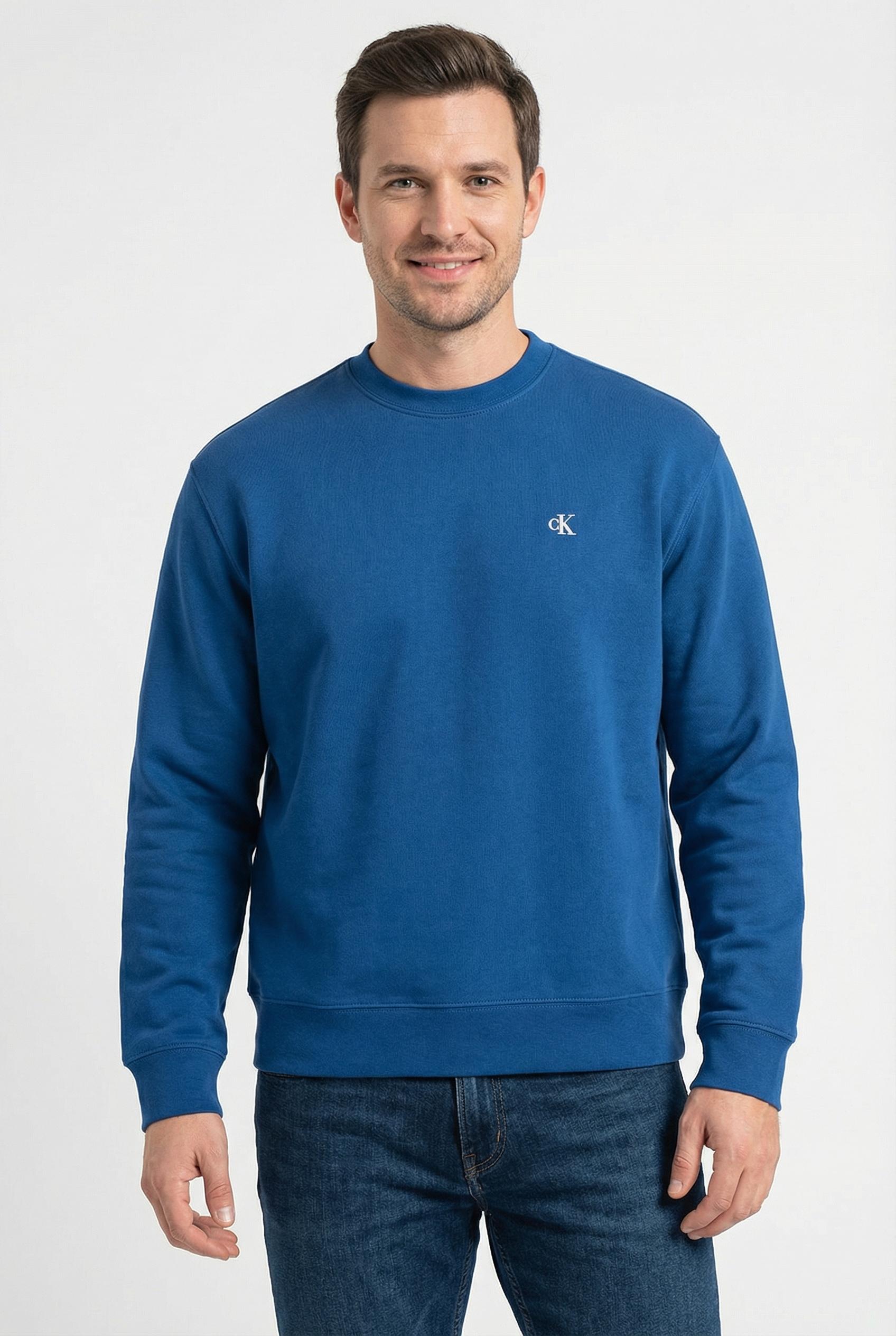 Sweatshirt Calvin Klein Jeans, Herren, Gr. L, Blau (Classic Blau), Sweatware, Obermaterial: 100% Baumwolle, Regular Fit Normal, Rundhals, Eingesetzt BüNdchen, Sweatshirts Sweatshirt, Regular Fit Mit Rundhalsausschnitt