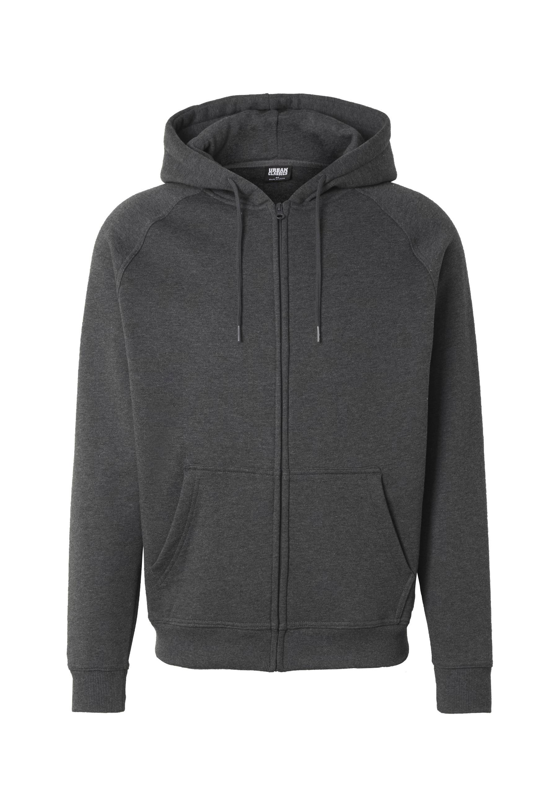 Kapuzenpullover Urban Classics "Urban Classics Herren Zip Hoody", Herren, Gr. M, Grau (Charcoal), 65% Baumwolle, 35% Polyester, Unifarben, Loose Fit, Ohne Ausschnitt, Jacken Kapuzenpullover