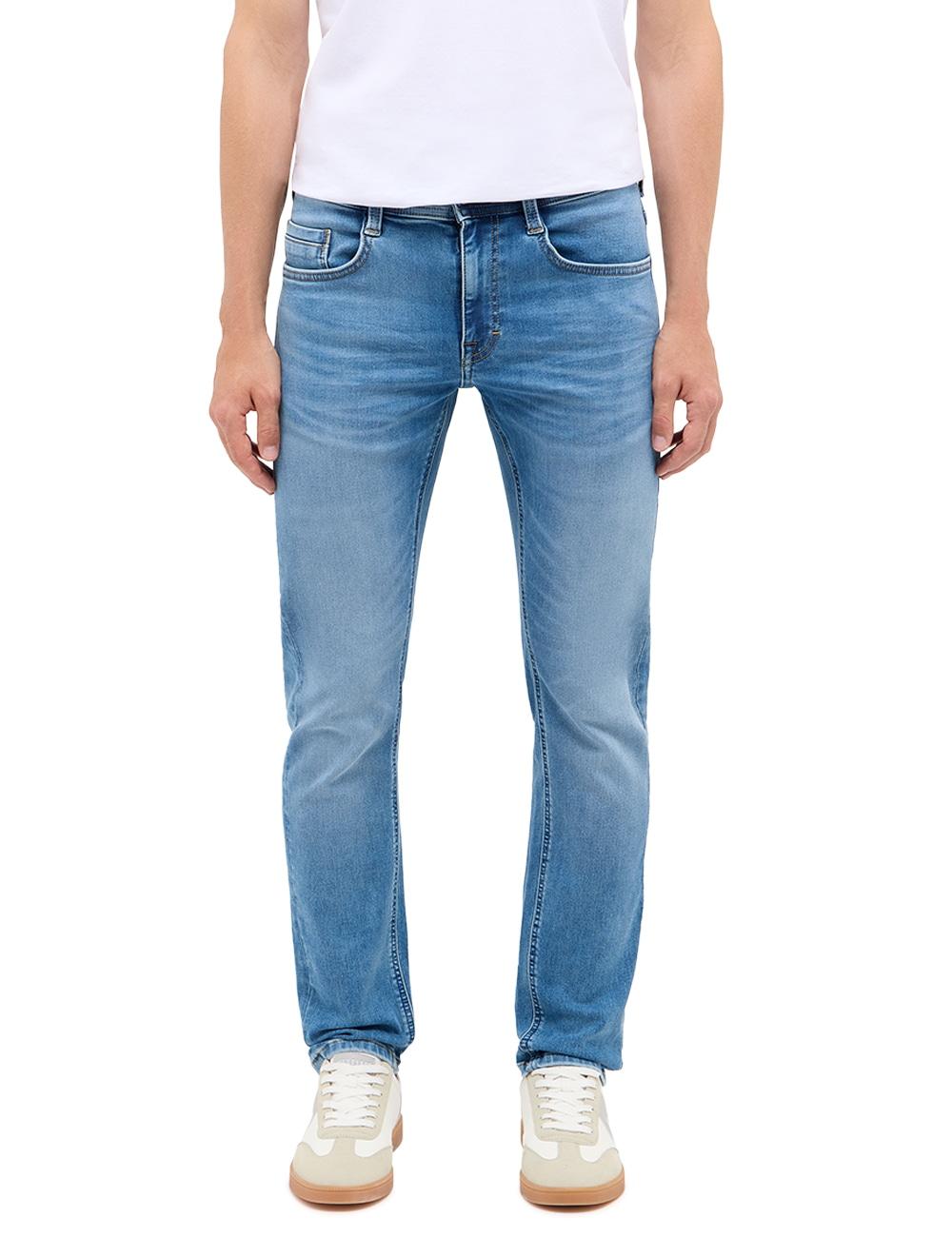 Slim-Fit-Jeans Mustang "Herren Style Oregon Slim K", Herren, Gr. 33, LäNge 30, Blau (322 Mittelblau), Denim/Jeans, 66% Baumwolle, 32% Polyester, 2% Elasthan, Unifarben, Slim Fit, Jeans Slim-Fit-Jeans
