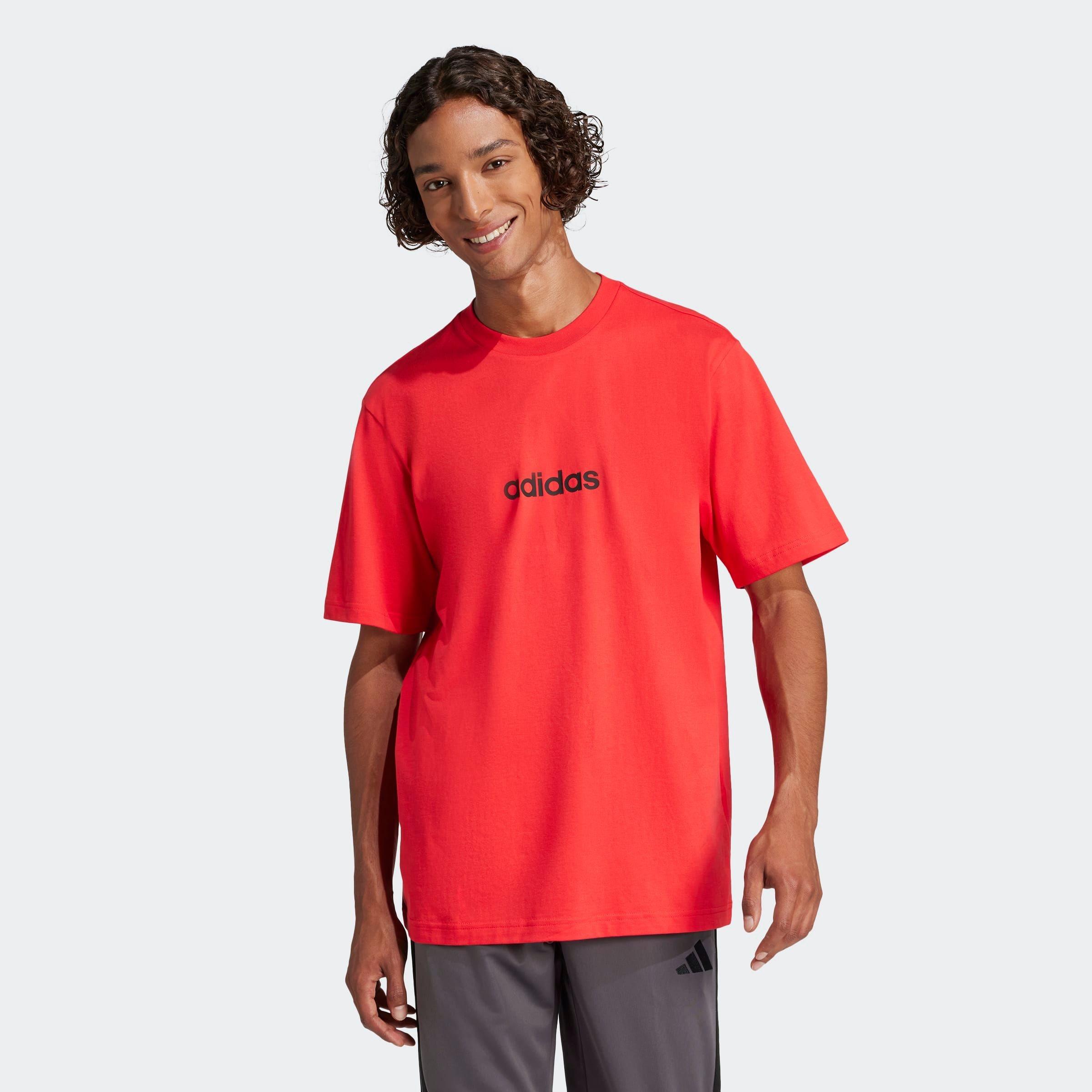 T-Shirt adidas Sportswear "M LIN SJ T", Herren, Gr. 3XL, Rot (Pure Ruby, Schwarz), Obermaterial: 100% Baumwolle, Normal, Rundhals, Shirts T-Shirt, üBerschnittene Schultern, Kurzarmdesign, Aus Baumwolljersey