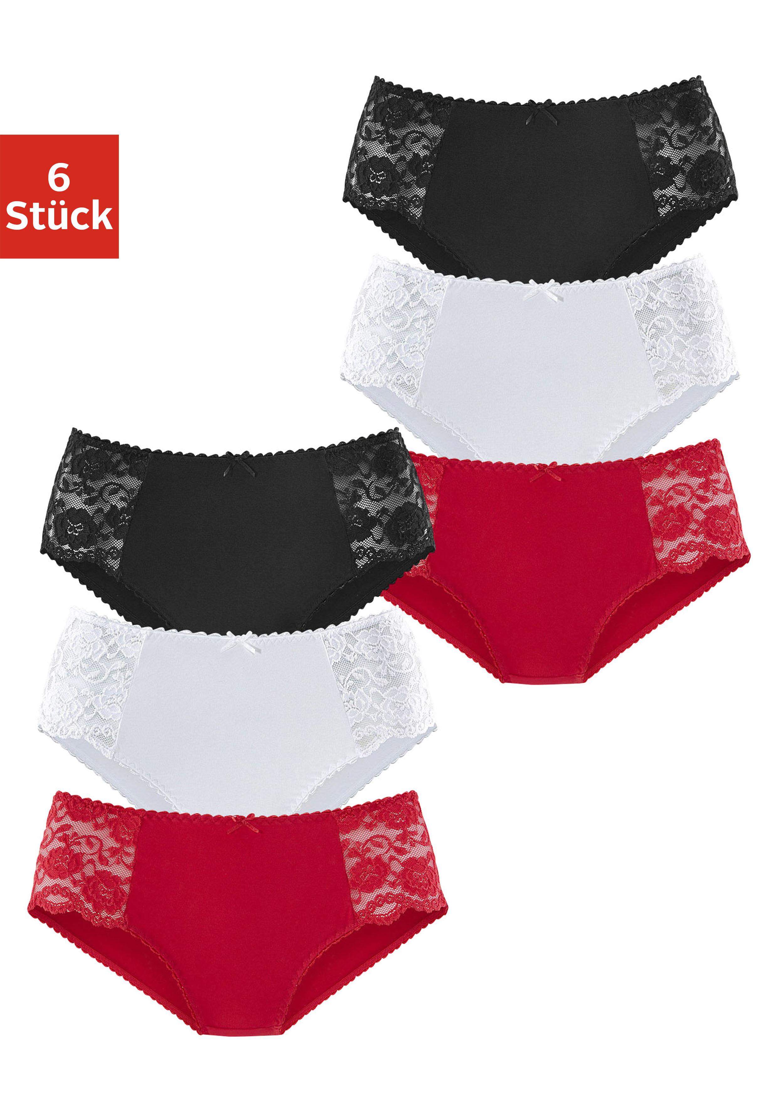 HüFtslip Petite Fleur, Damen, Gr. 36/38, Rot (Rot, Schwarz, Weiß), Jersey, Obermaterial: 93% Baumwolle, 7% Elasthan. Spitze: 95% Polyamid, 5% Elasthan, Unifarben, KöRpernah, Unterhosen, Aus Elastischer Baumwoll-QualitäT