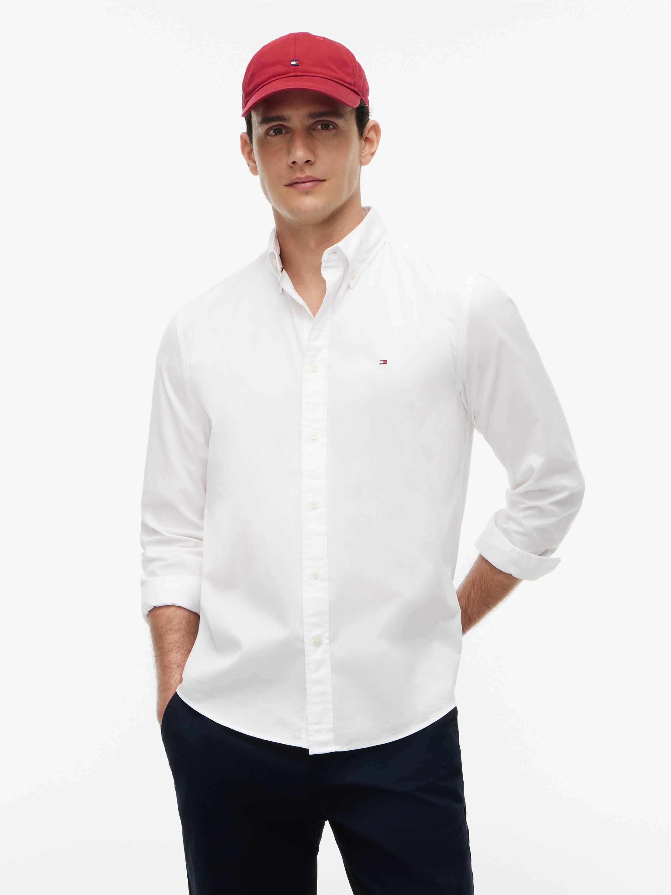 Langarmhemd Tommy Hilfiger "Core Flex Poplin Solid Regular Fit Shirt", Herren, Gr. Xxl, N-Gr, Weiß, Web, Obermaterial: 100% Baumwolle, Regular Fit, Manschette, Hemden