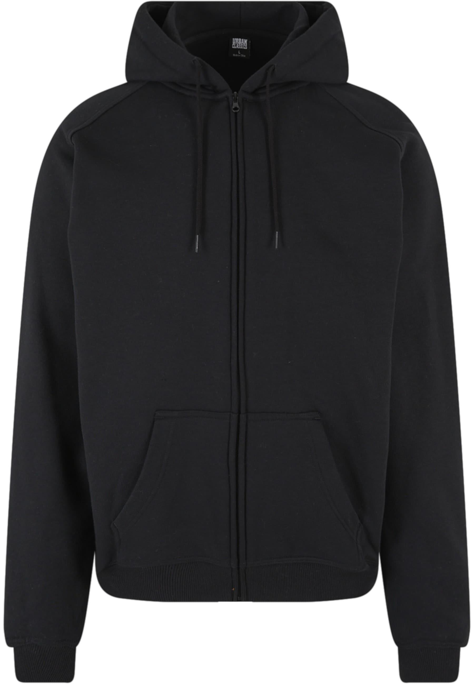 Fleecejacke Urban Classics "Urban Classics Herren Zip Hoody", Herren, Gr. L, Schwarz, 65% Baumwolle, 35% Polyester, Unifarben, Loose Fit, Ohne Ausschnitt, Jacken Fleecejacke