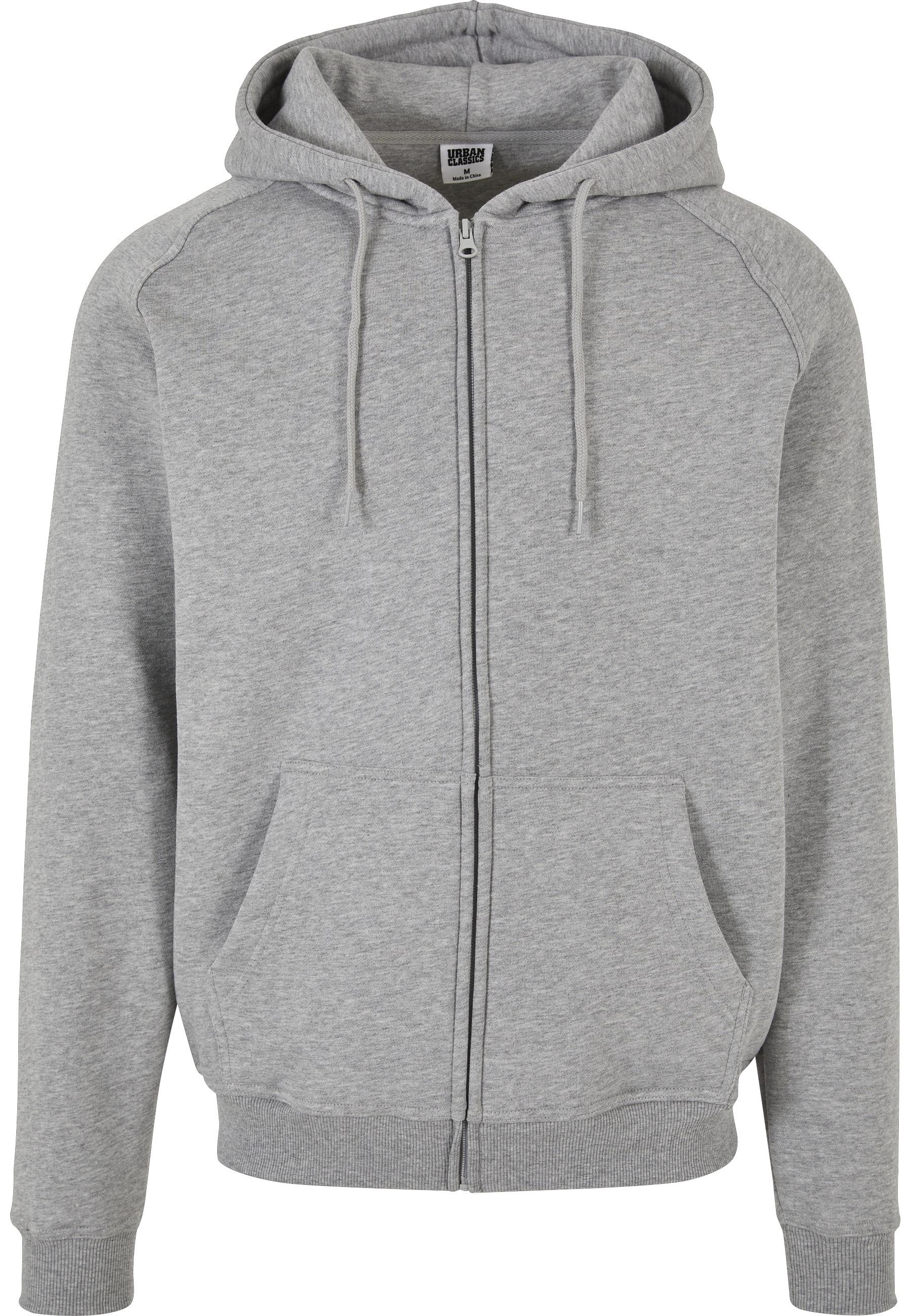 Fleecejacke Urban Classics "Urban Classics Herren Zip Hoody", Herren, Gr. 4XL, Grau, 65% Baumwolle, 35% Polyester, Unifarben, Loose Fit, Ohne Ausschnitt, Jacken Fleecejacke