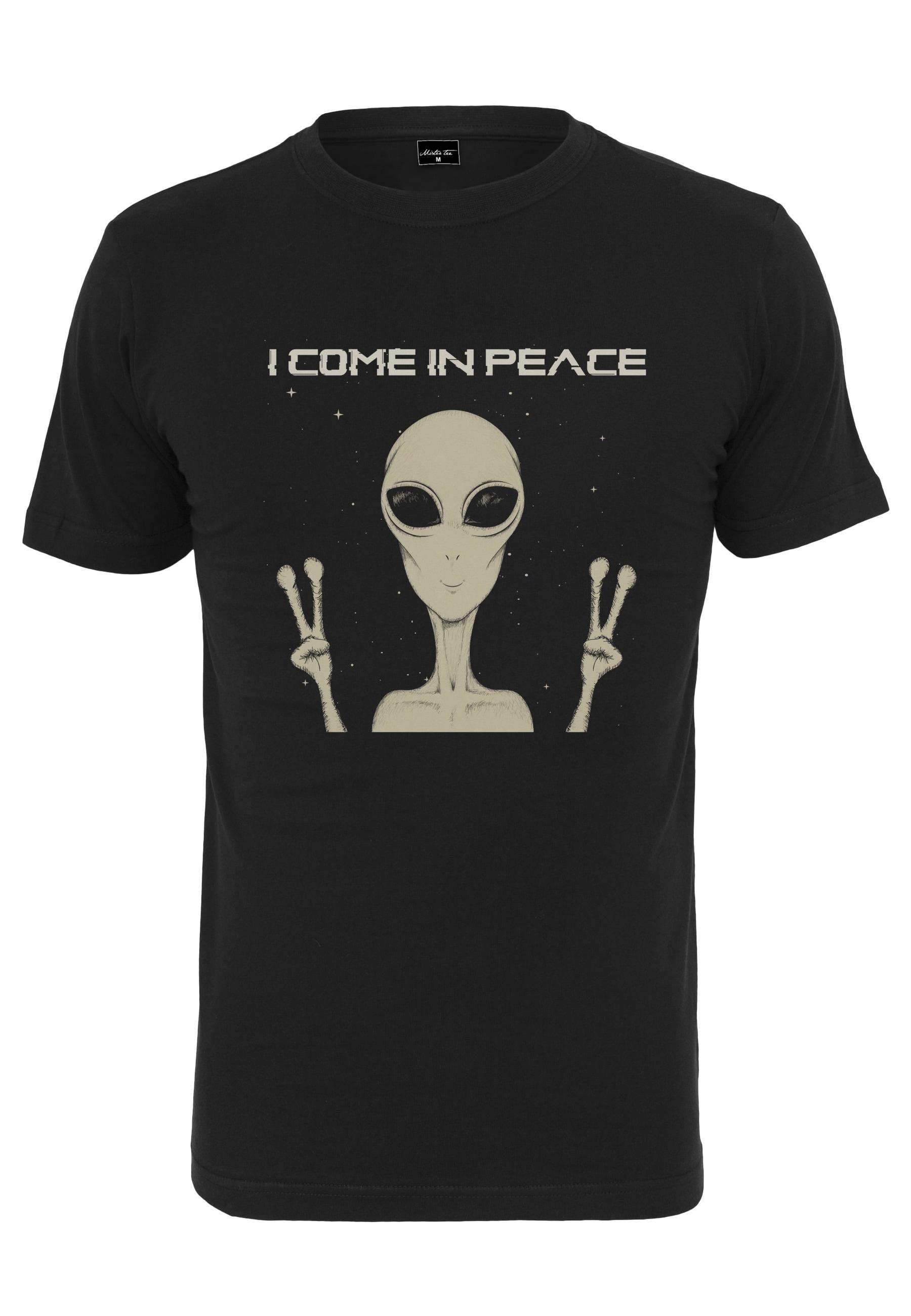 T-Shirt MisterTee "Mistertee Herren I Come In Peace Tee", Herren, Gr. Xs, Schwarz, 100% Baumwolle, Bedruckt, Normal, Rundhals, Shirts T-Shirt