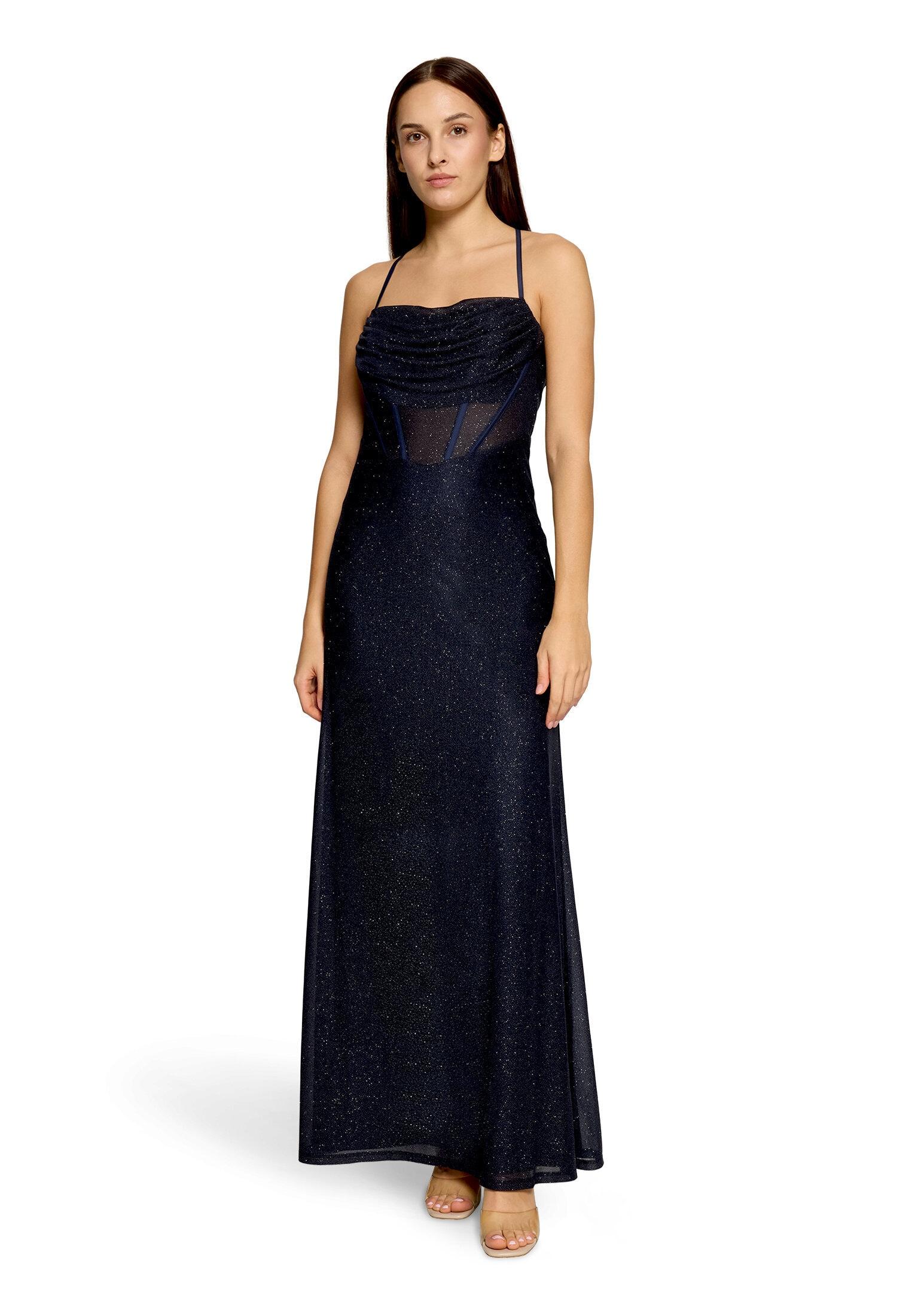 Abendkleid Vera Mont "Damen Im Glitzer-Look", Damen, Gr. 34, NormalgrößEn, Dunkelblau, Dunkelblau, Netz, Obermaterial: 100% Polyester. Besatz: 100% Polyamid. Futter: 100% Polyester, Figurbetont Lang, Wasserfallausschnitt, Kleider Abendkleid