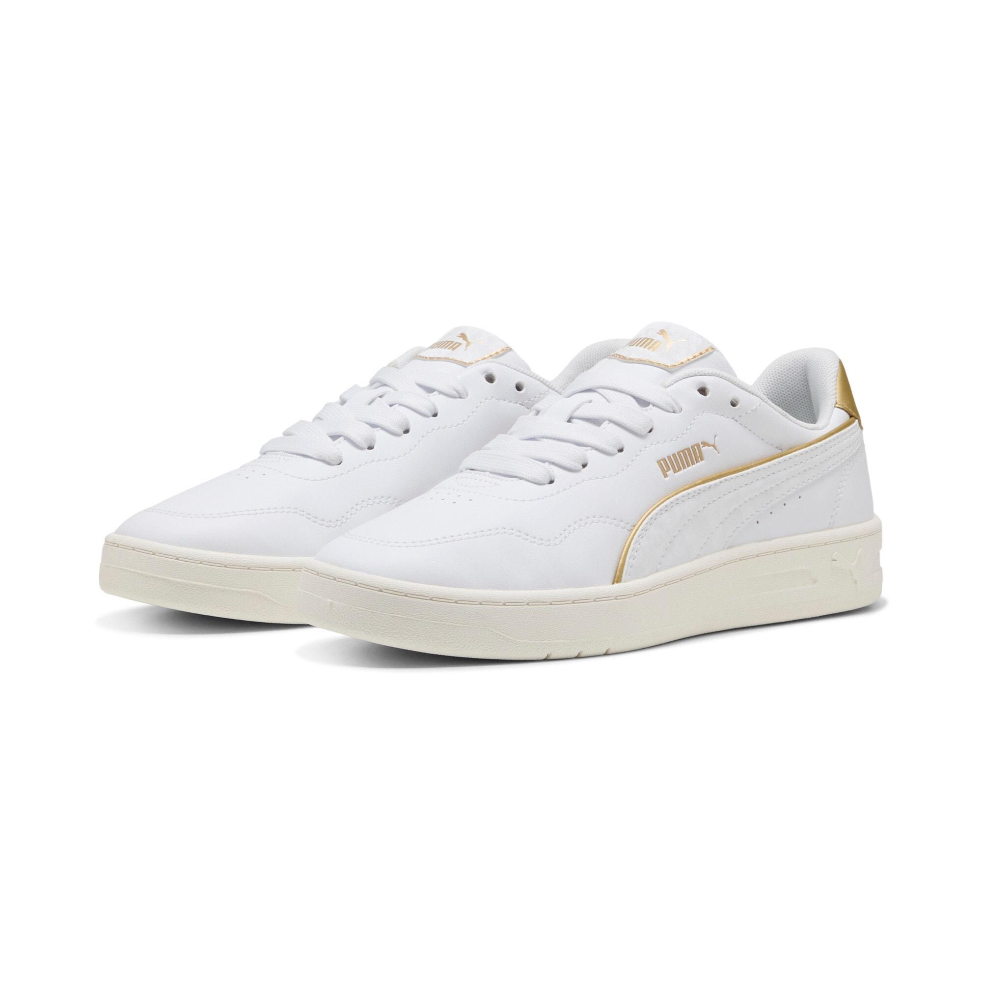 Sneaker Puma "Court Lally Dayinight", Damen, Gr. 38,5, Weiß (Puma Weiß, Puma Weiß, Puma Gold), Synthetik, Schuhe Sneaker
