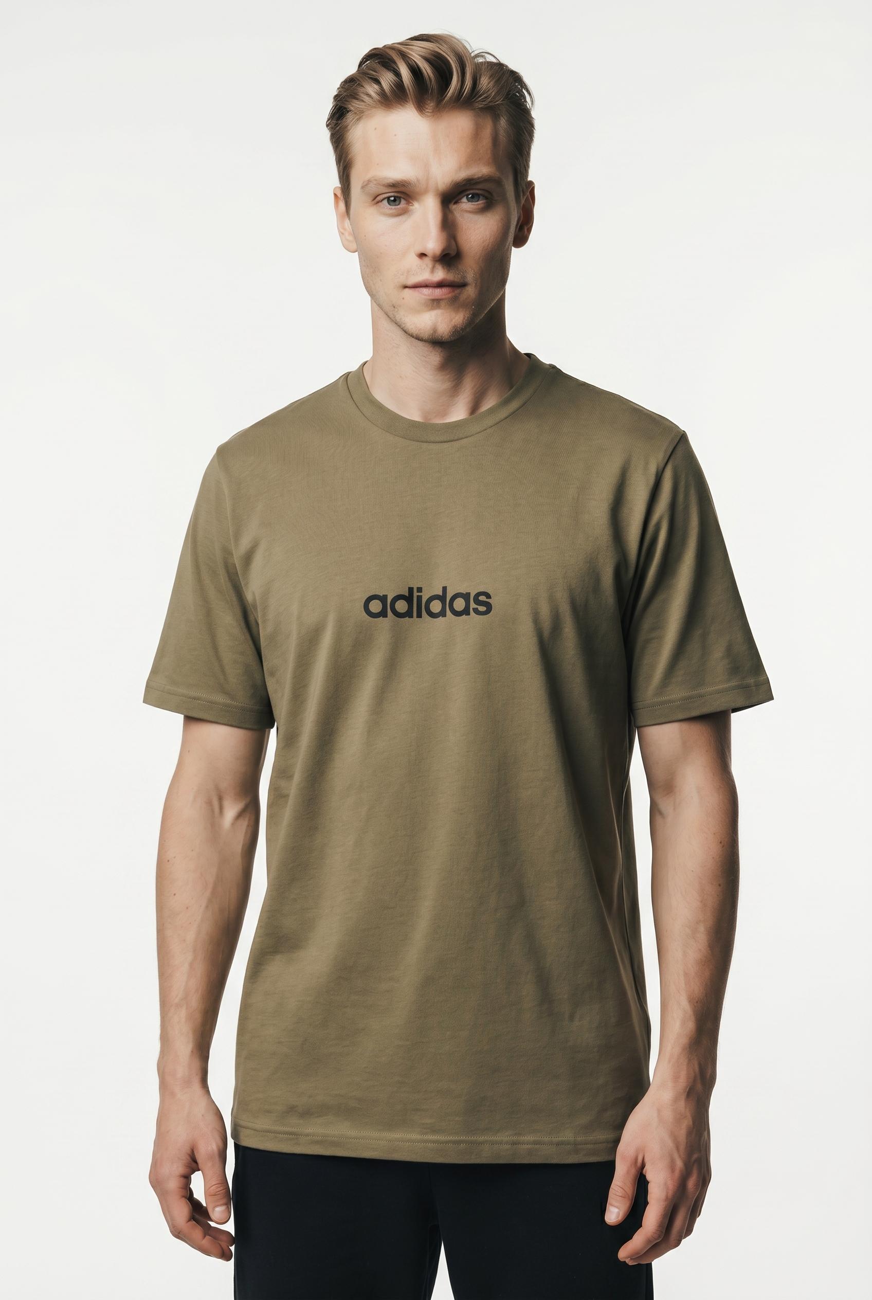 T-Shirt adidas Sportswear "M LIN SJ T", Herren, Gr. L, GrüN (Olive Strata, Schwarz), Obermaterial: 100% Baumwolle, Normal, Rundhals, Shirts T-Shirt, üBerschnittene Schultern, Kurzarmdesign, Aus Baumwolljersey