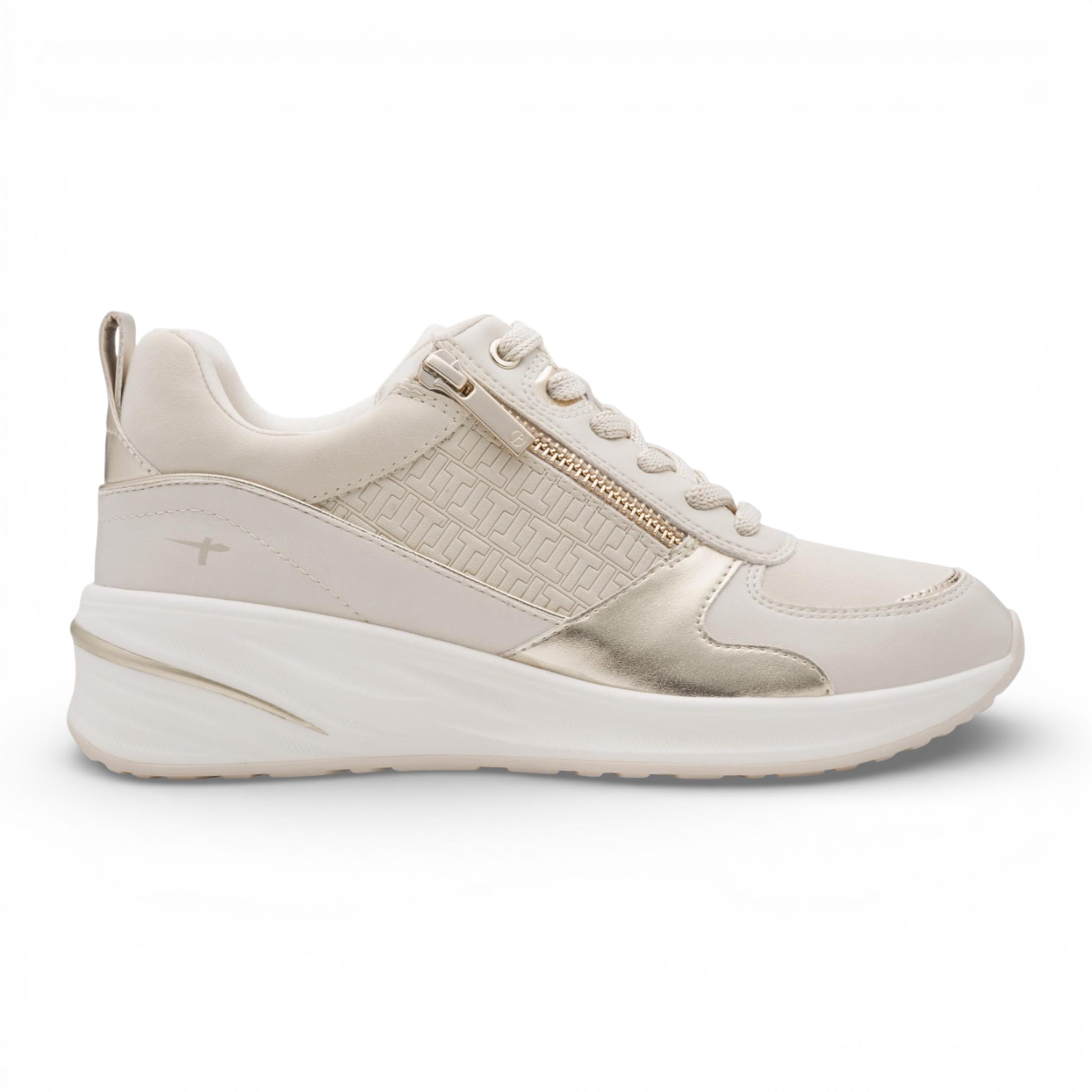 Tamaris Damen-Sneaker Mit WeißEr Und Goldener Plateausohle, ReißVerschluss Und SchnüRung