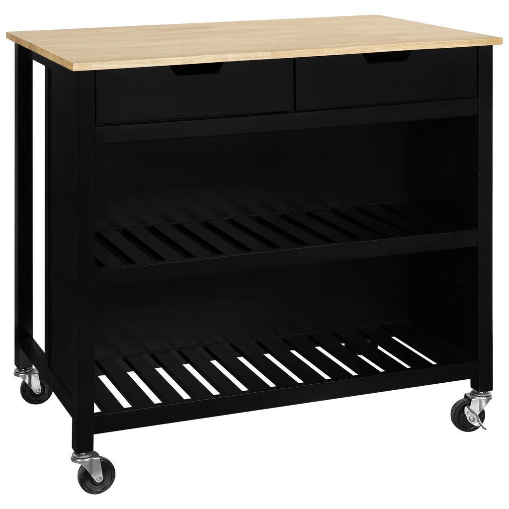 Mid.you Kücheninsel , Naturfarben, Schwarz , Holz, Holzwerkstoff , Kautschukholz , massiv , 2 Schublade(n) Schubladen , einzeln stellbar , 98x94x58 cm , rollbar , Küchen, Küchenblöcke, Küchenzeilen