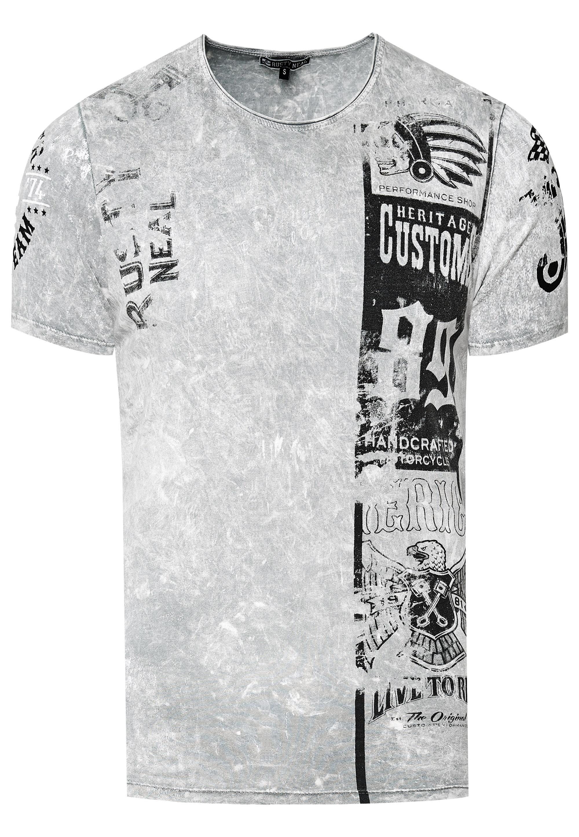 Washed Biker T-Shirt Mit Front & Back Prints