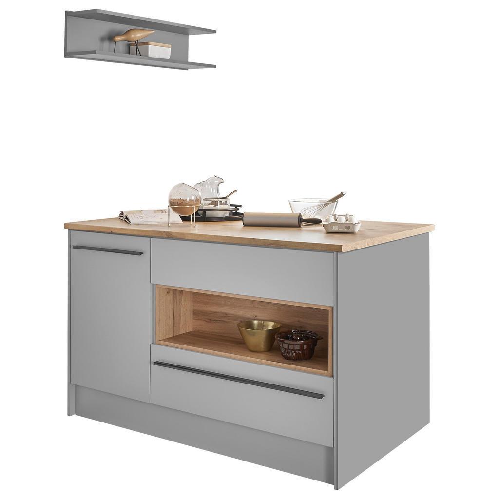 Mid.you Kücheninsel , Grau, Eichefarben , Holzwerkstoff , 3 Schublade(n) Schubladen , einzeln stellbar , 145x90x90 cm , höhenverstellbare Füsse , Küchen, Küchenblöcke, Küchenzeilen